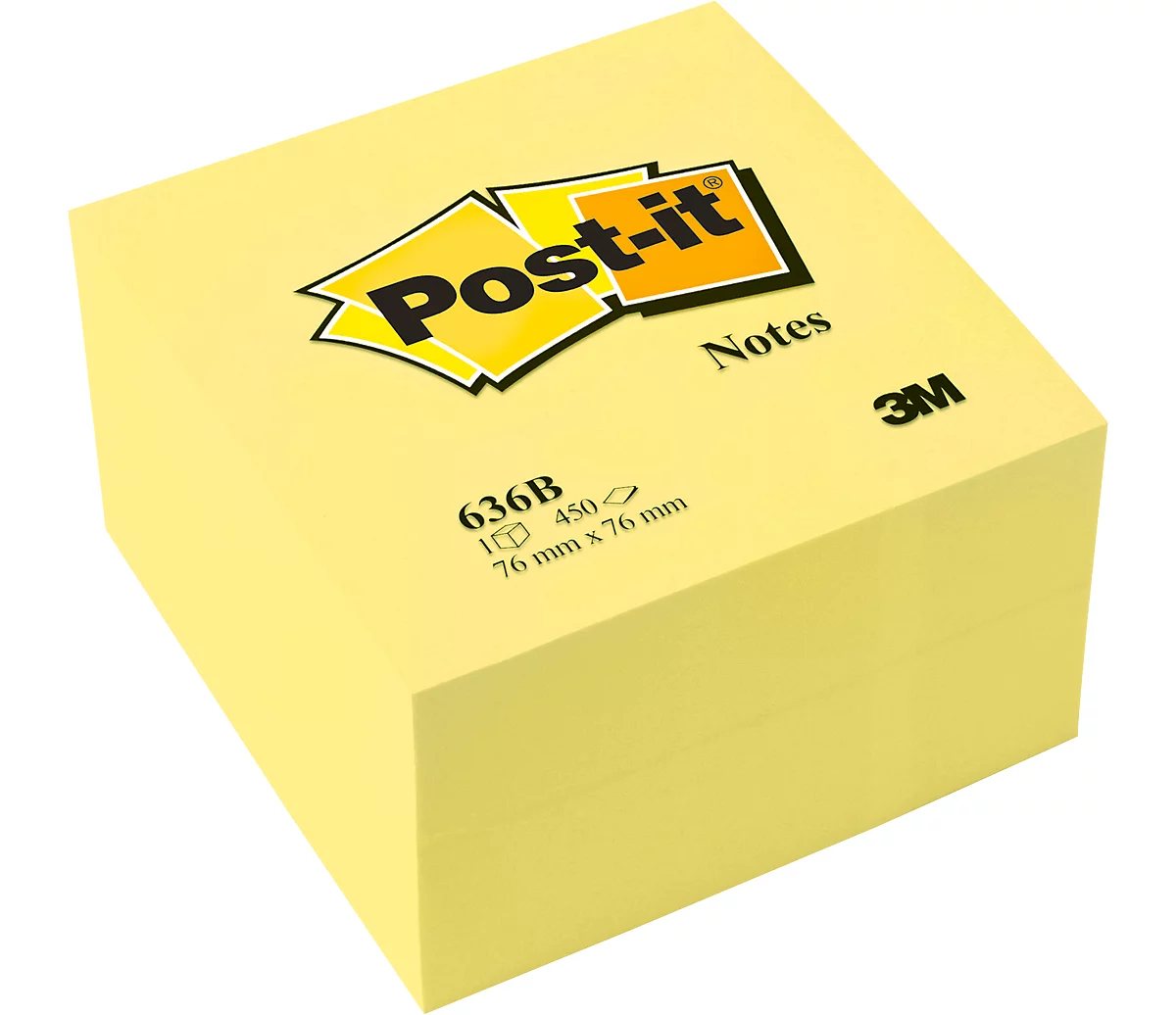 Haftnotizen POST-IT Würfel 636 B, selbsthaftend, gelb, 76 x 76 mm, 450 Blatt