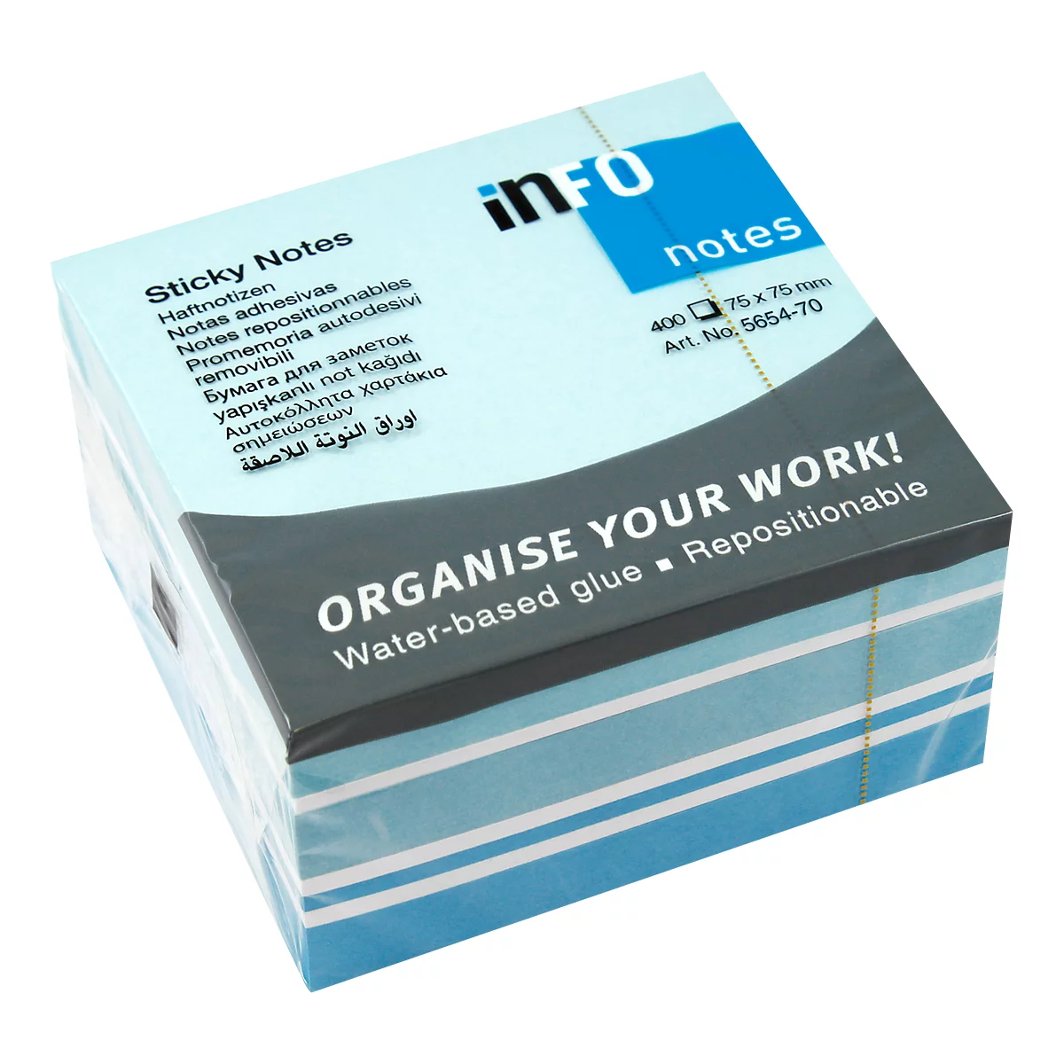 Haftnotizwürfel, L 75 x B 75 mm, 400 Blatt, Farbmix: Pastellblau