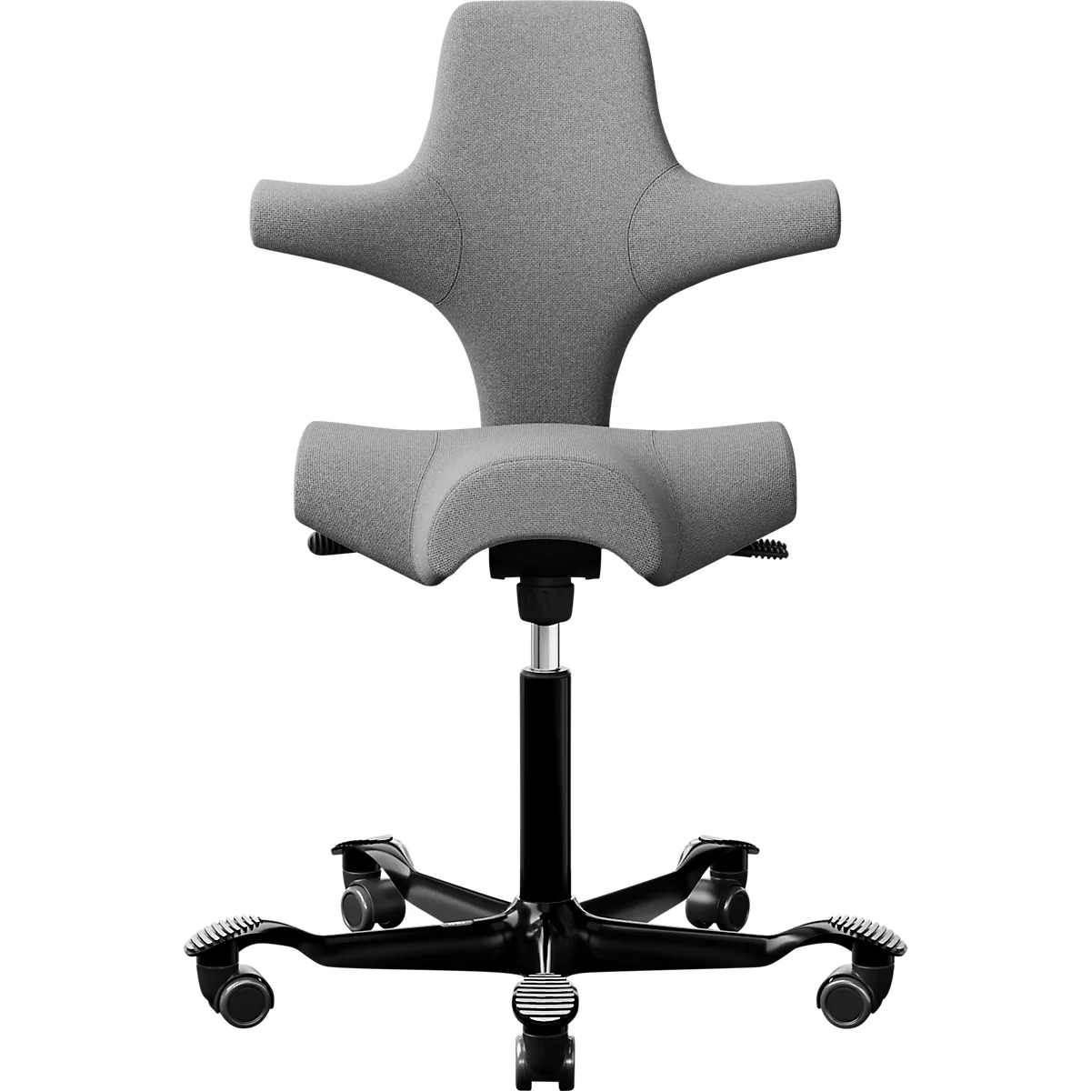 HÅG Capisco 8106 siège de bureau, réglable en hauteur et en profondeur, piétement aluminium, roulettes en dur, mousse, gris clair/noir