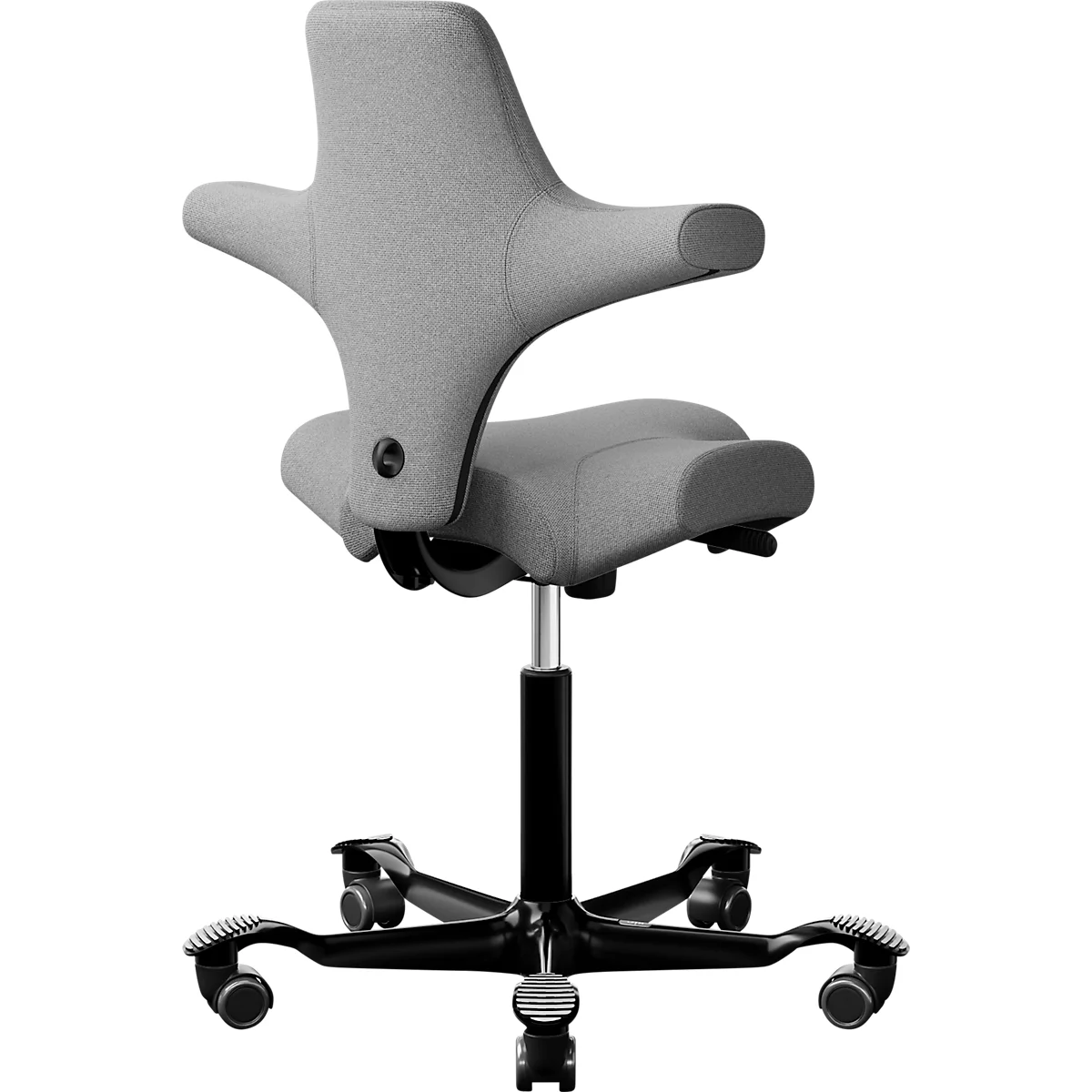 HÅG Capisco 8106 siège de bureau, réglable en hauteur et en profondeur, piétement aluminium, roulettes en dur, mousse, gris clair/noir