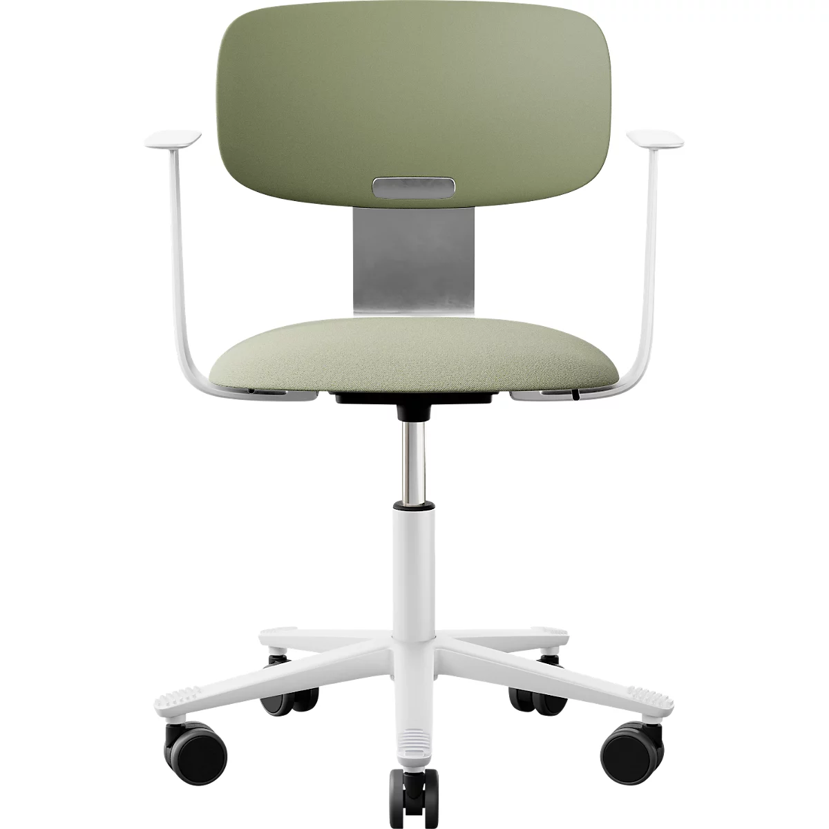 HÅG Tion 2140 Bürostuhl, HÅG inBalance®, höhenverstellbar 408 - 542 mm, neigbar, gepolsterter Sitz, Universalrollen, graugrün/weiss, mit Armlehnen