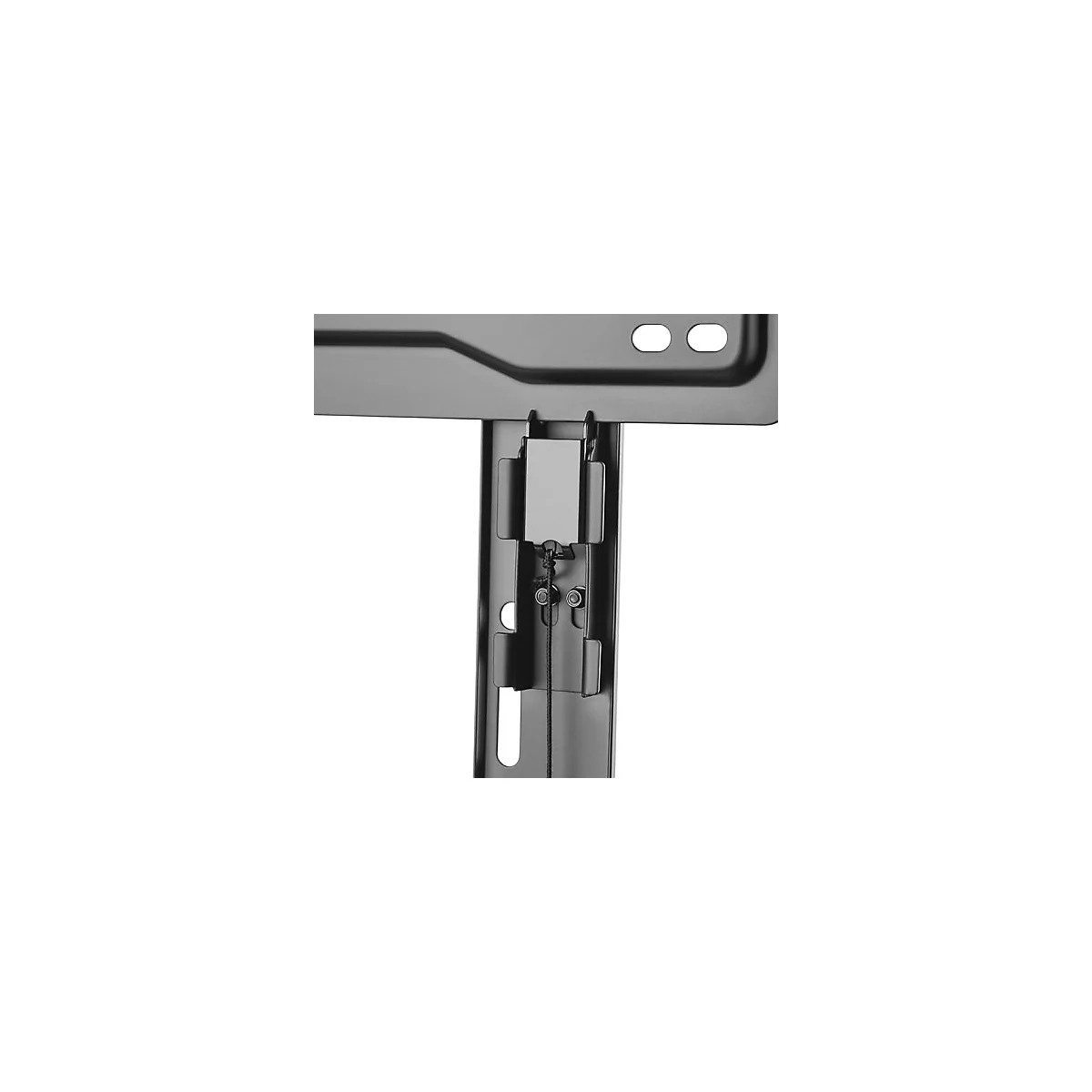 Gros plan d'un support noir avec fil et vis.