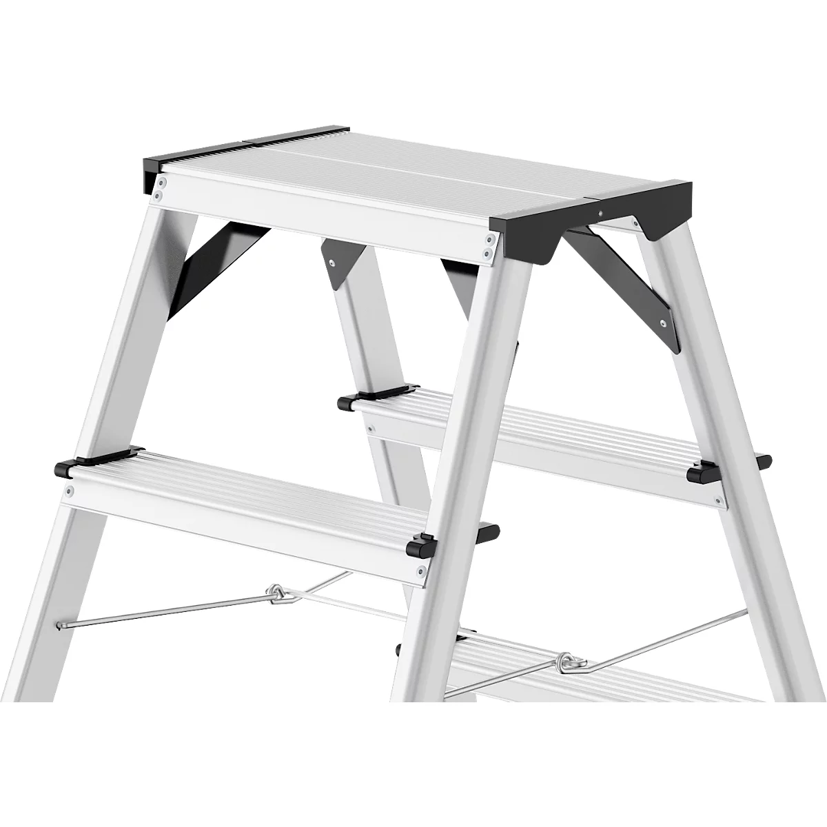 Hailo Alu-Sicherheits-Doppelstufenleiter D60 StandardLine, 2 x 7 Stufen, Rutschschutz, Soft-Grip-Sohle, bis 150 kg, EN 131, aluminium