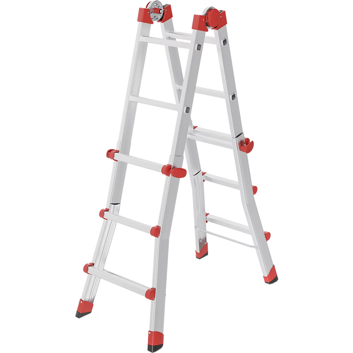HAILO M80 Multifunktionsleiter 4x3 Sprossen aus Aluminium, als Steh- und Anlegeleiter nutzbar, Arbeitshöhe bis 3,71 m