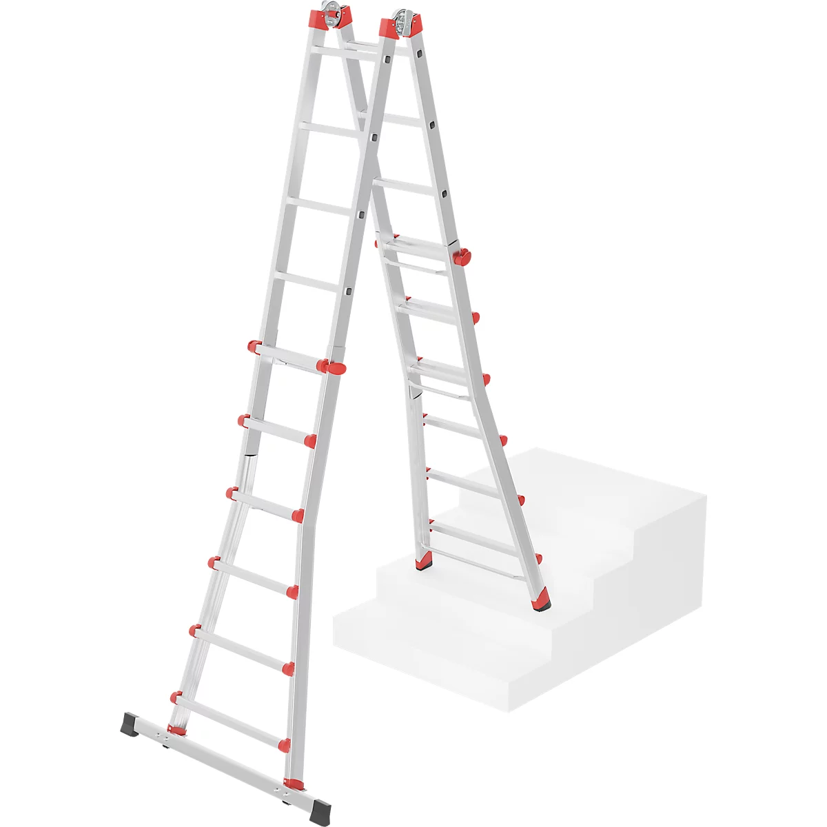 HAILO M80 Multifunktionsleiter 4x6 Sprossen aus Aluminium, als Steh-, Anlege- und Treppenleiter nutzbar, Arbeitshöhe bis 6,75 m
