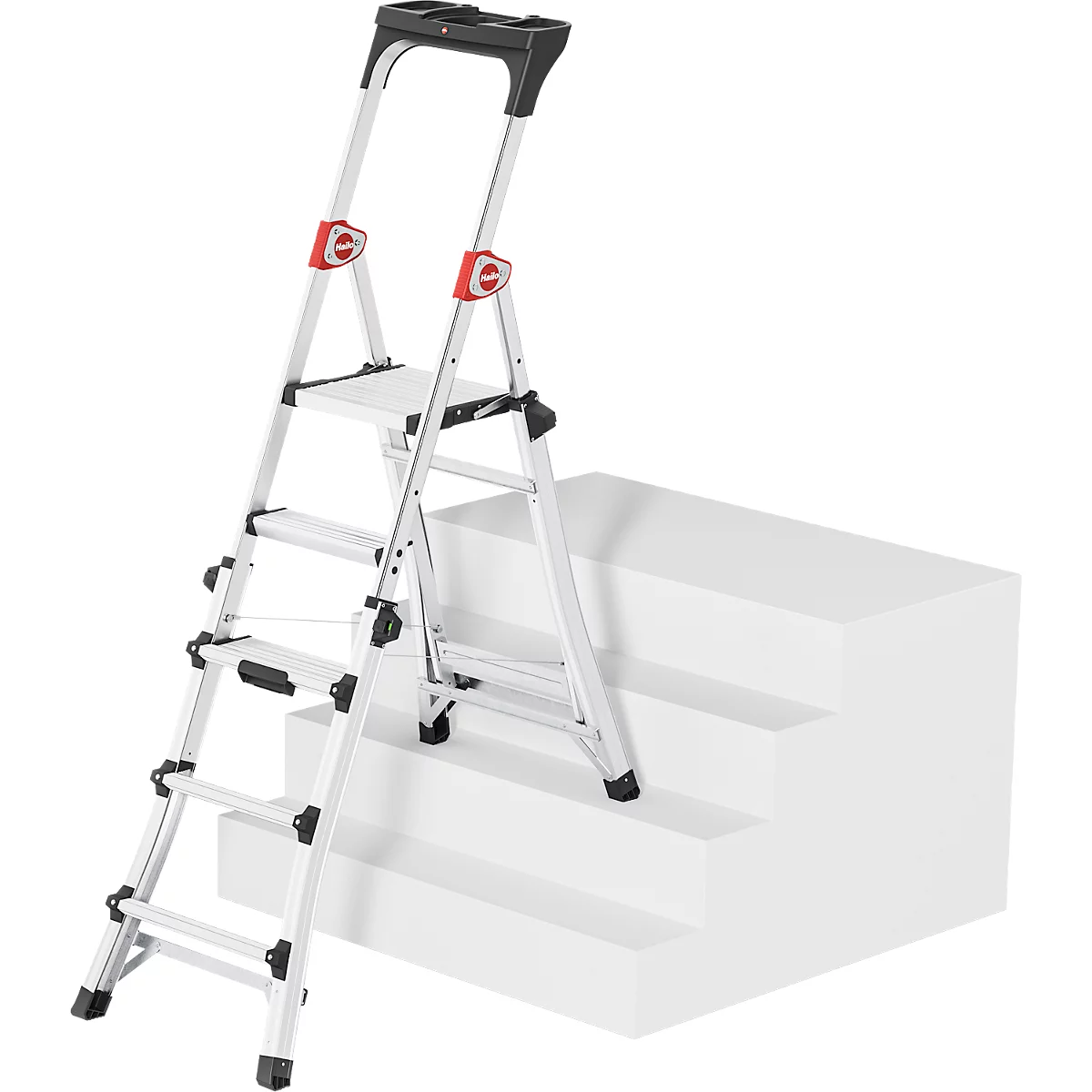 HAILO TL100 Alu-Teleskopleiter Topline, 3 - 5 Stufen, bis 309 cm, rutschfest, mit Ablageschale, bis 150 kg