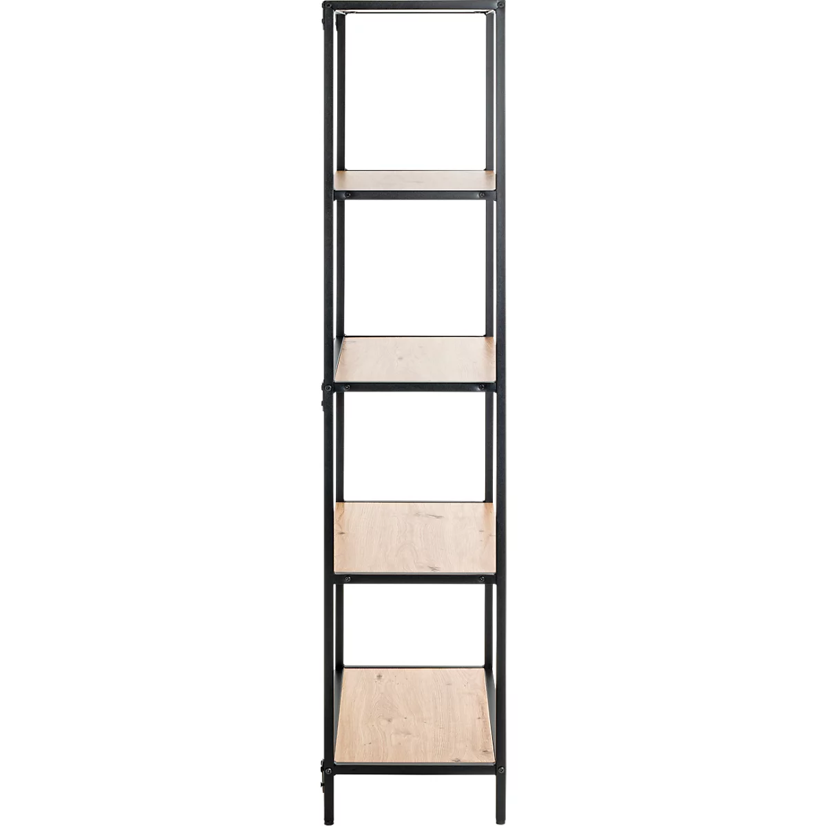 Smalle plank met metalen frame en lichte houten planken. De plank heeft 5 planken.