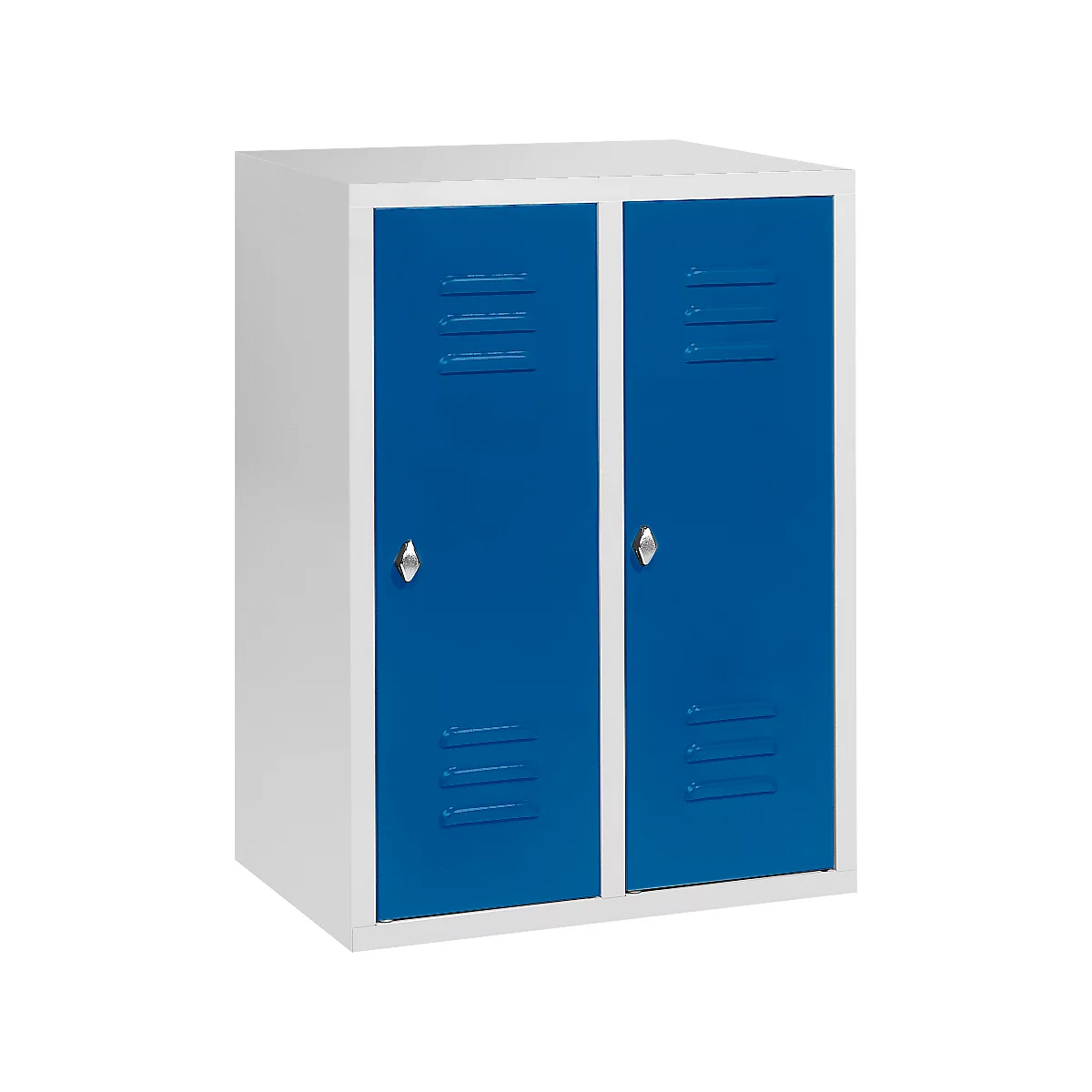 Halfhoge kledinglocker, 2 compartimenten, 300 mm, draaigrendelslot, lichtgrijs/gentiaanblauw