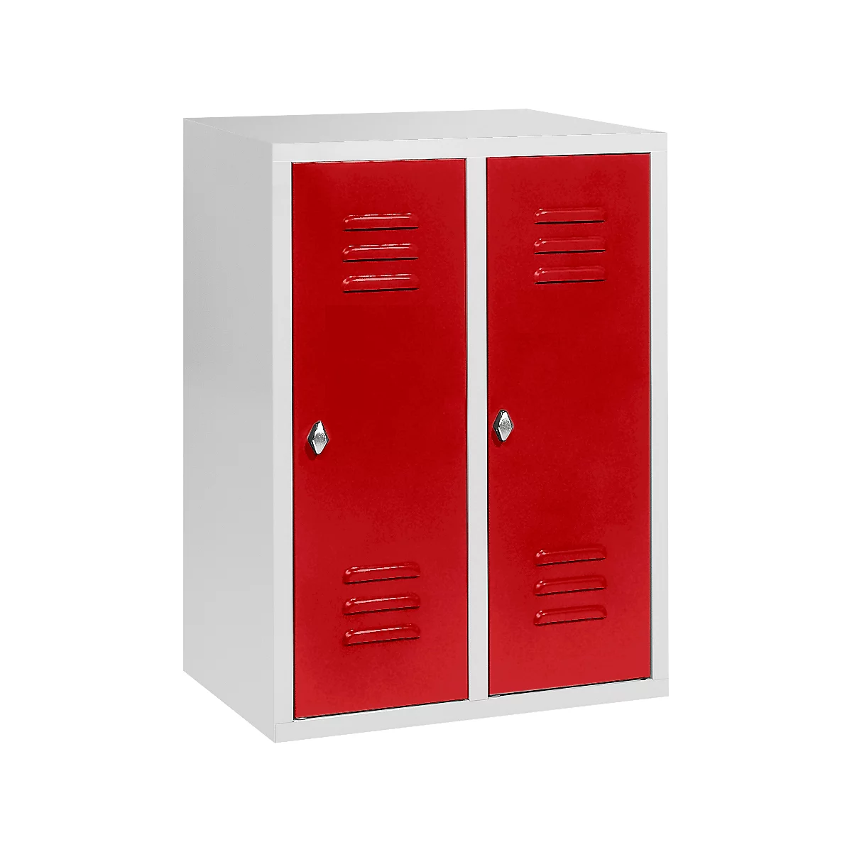 Halfhoge kledinglocker, 2 compartimenten, 300 mm, draaigrendelslot, lichtgrijs/vuurrood