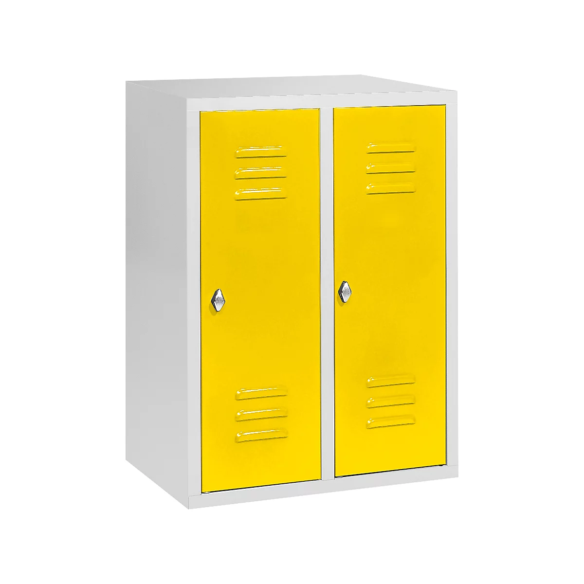 Halfhoge kledinglocker, 2 compartimenten, 300 mm, draaigrendelslot, lichtgrijs/zinkgeel