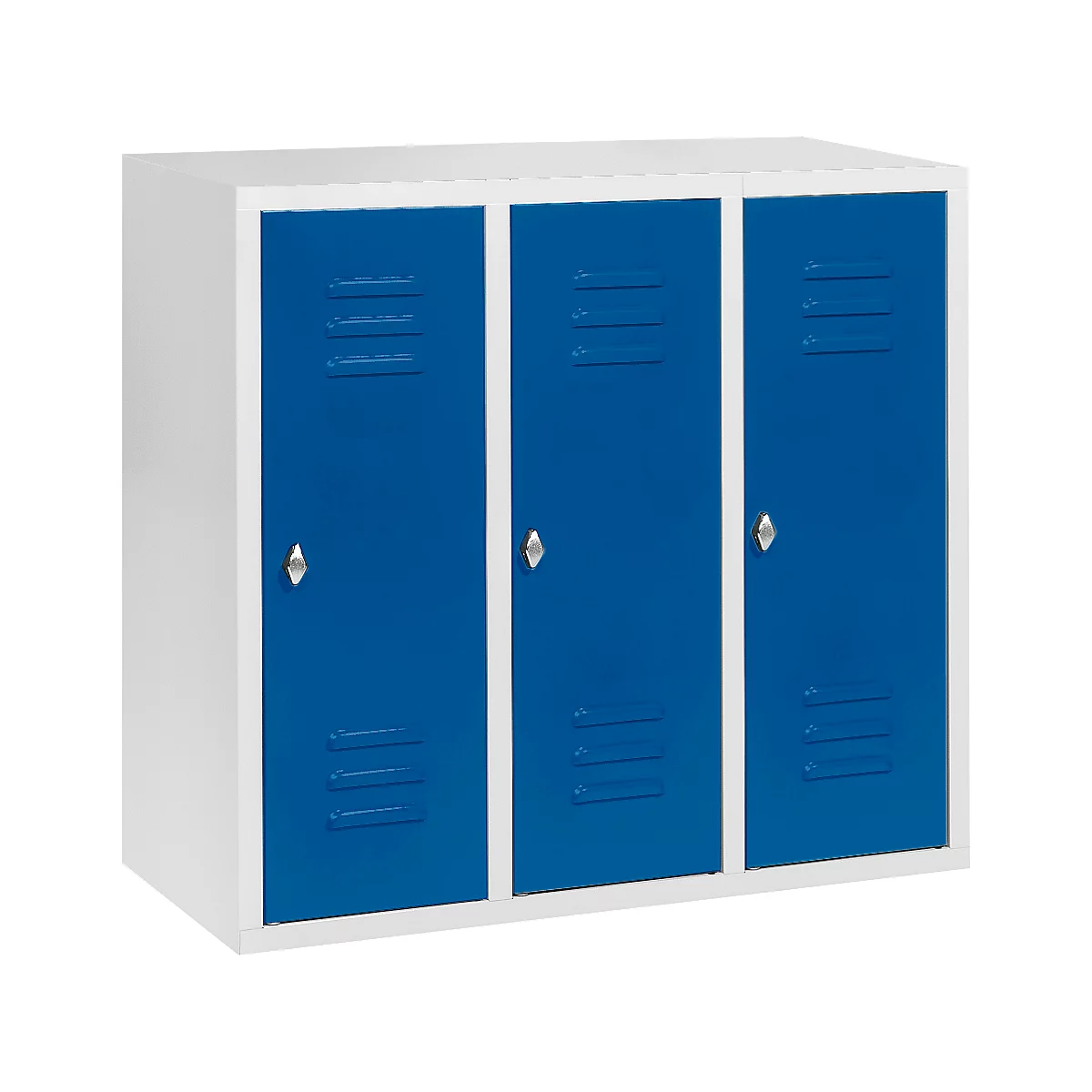 Halfhoge kledinglocker, 3 compartimenten, 300 mm, draaigrendelslot, lichtgrijs/gentiaanblauw