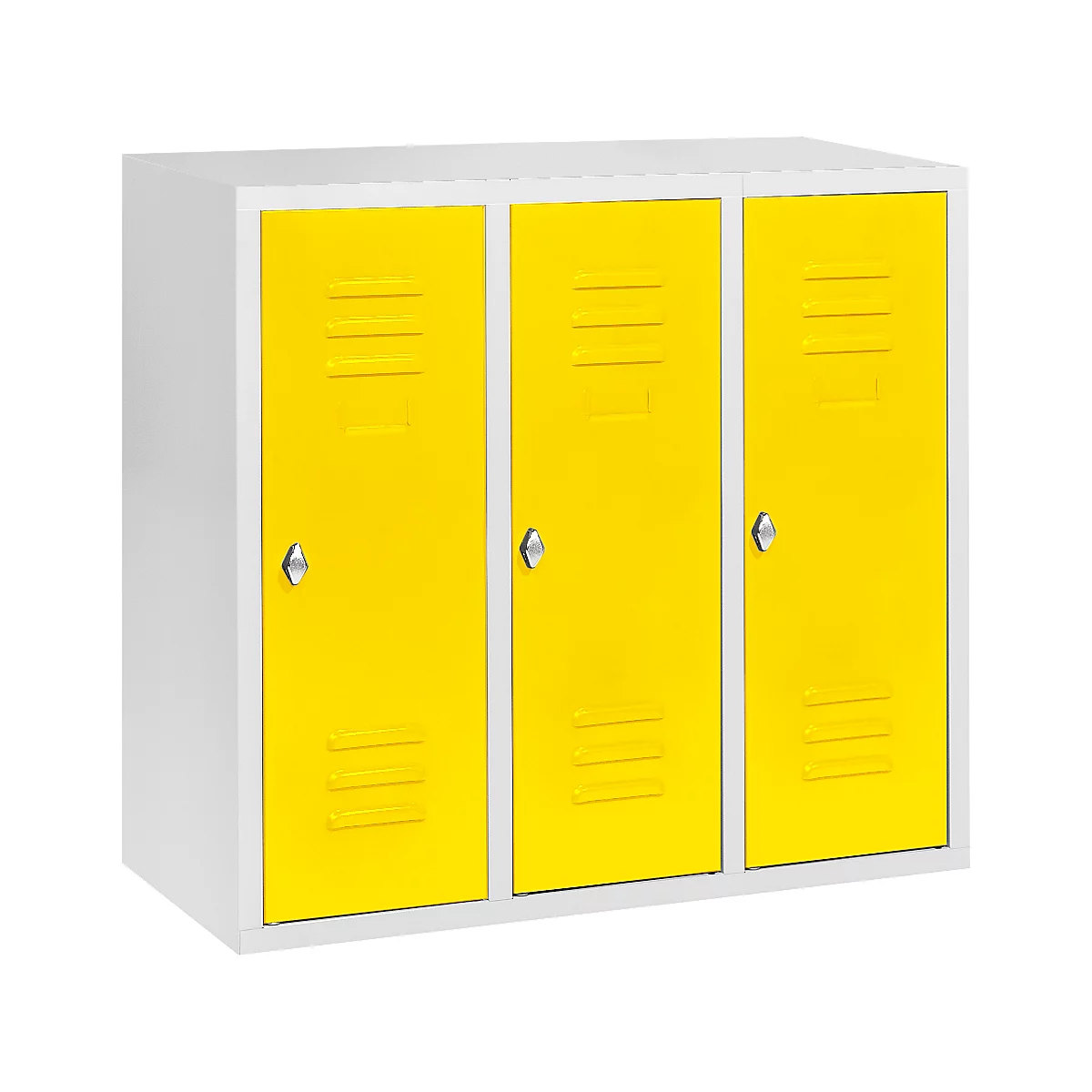Halfhoge kledinglocker, 3 compartimenten, 300 mm, draaigrendelslot, lichtgrijs/zinkgeel