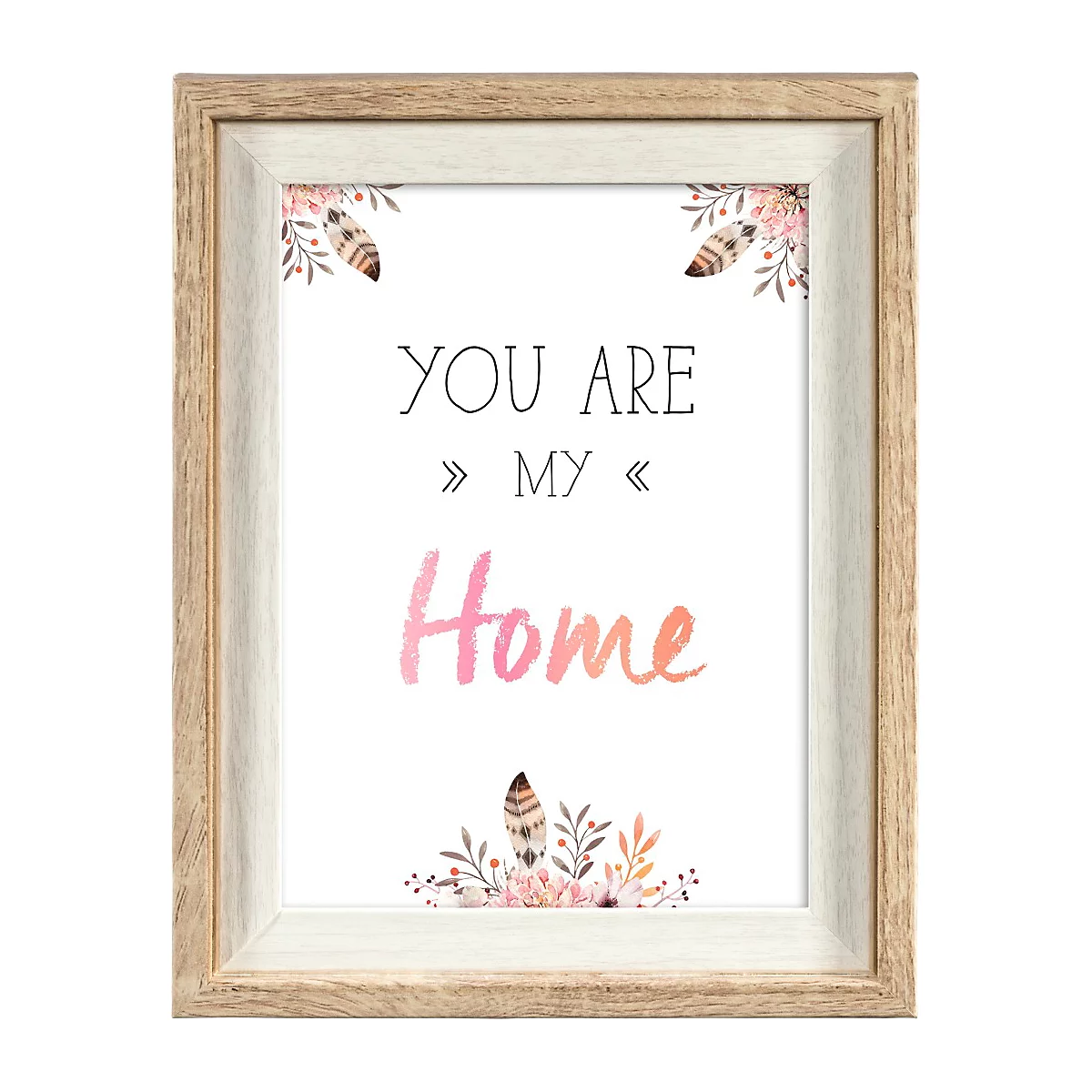 Une image encadrée avec le texte 'YOU ARE MY Home', décorée de plumes et de fleurs.