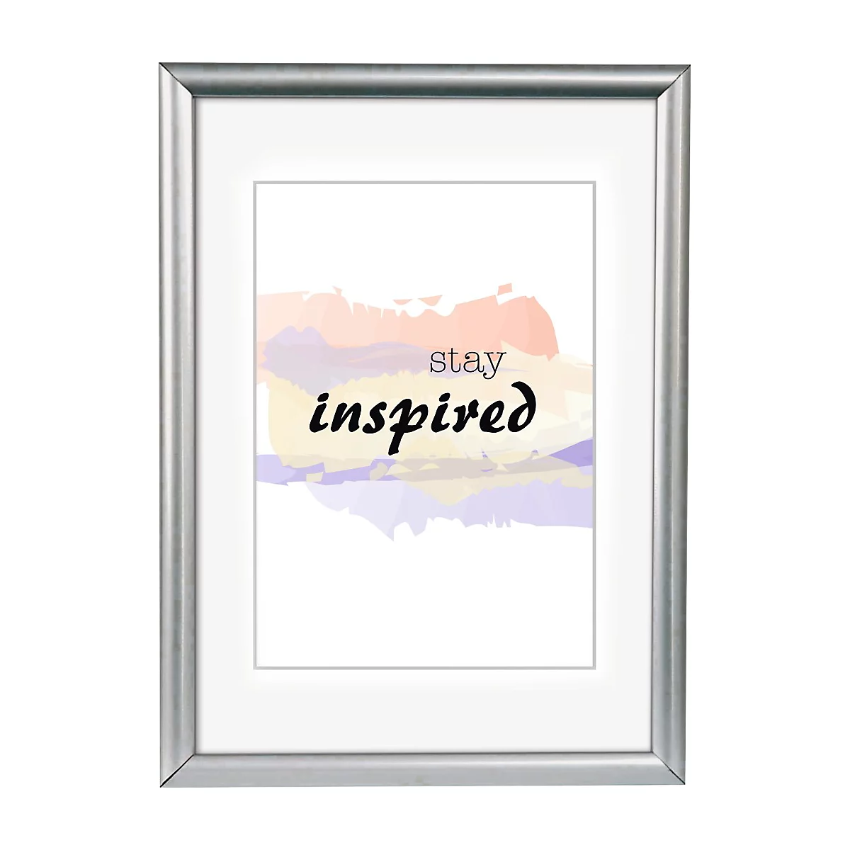 Image encadrée avec "Stay inspired" devant un fond aquarelle.
