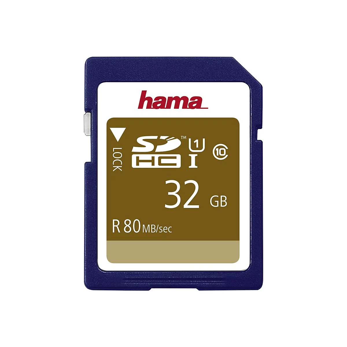 Blaue Hama SD-Karte mit Logo, 32 GB, 80MB/s.