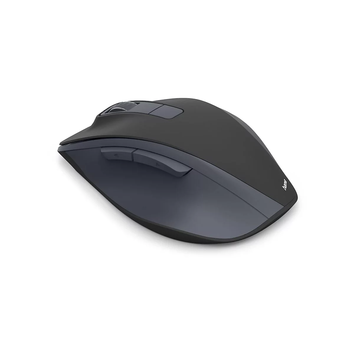 Dunkelgraue, ergonomische Computermaus von Hama vor weißem Hintergrund.