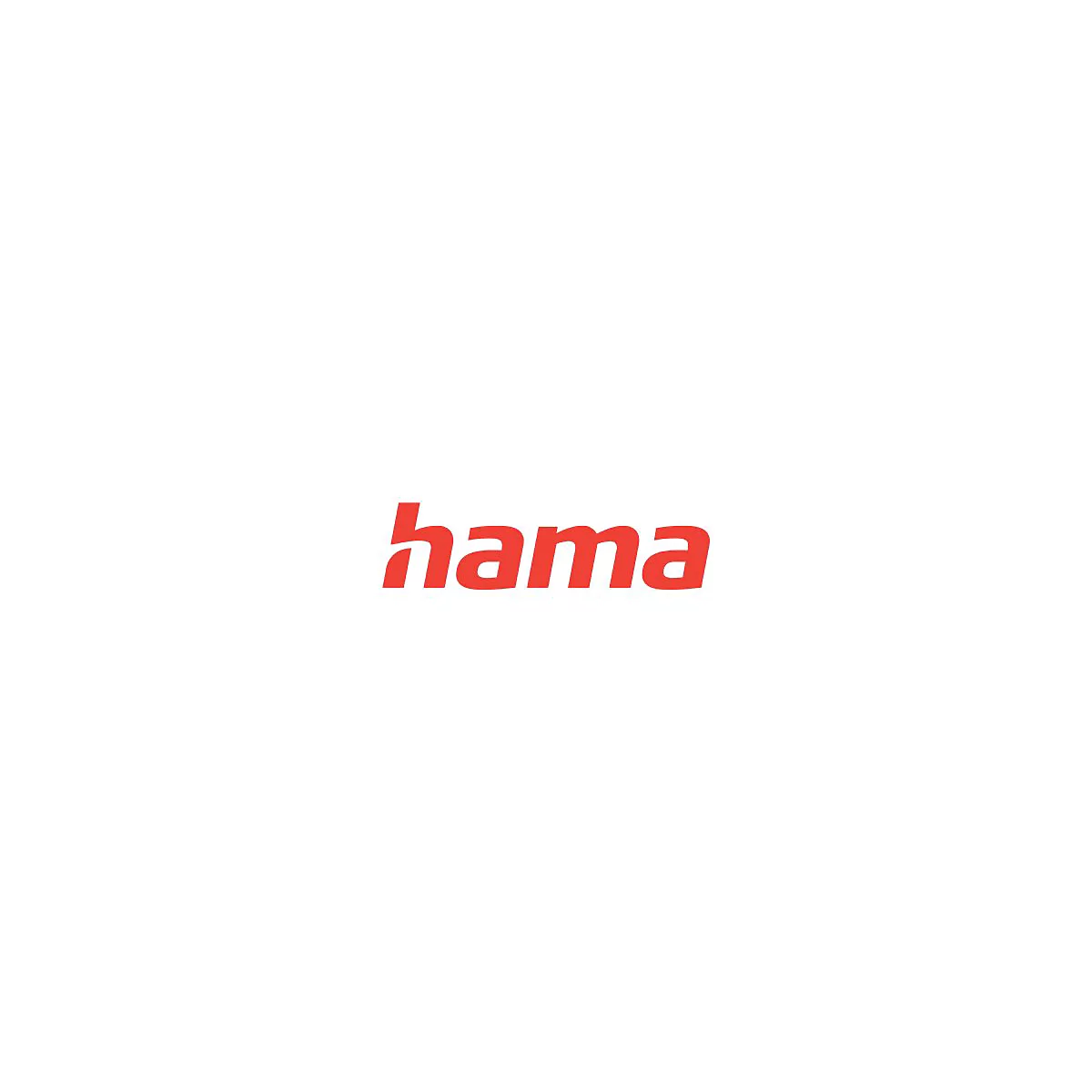 Das rote Firmenlogo von Hama in einer fetten, kursiven Schriftart auf weißem Hintergrund.