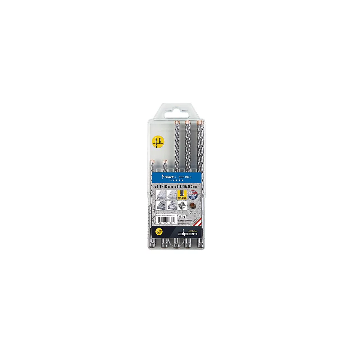 Hammerbohrersatz Force X 5-tlg.SDS-plus Ku.-Box ALPEN