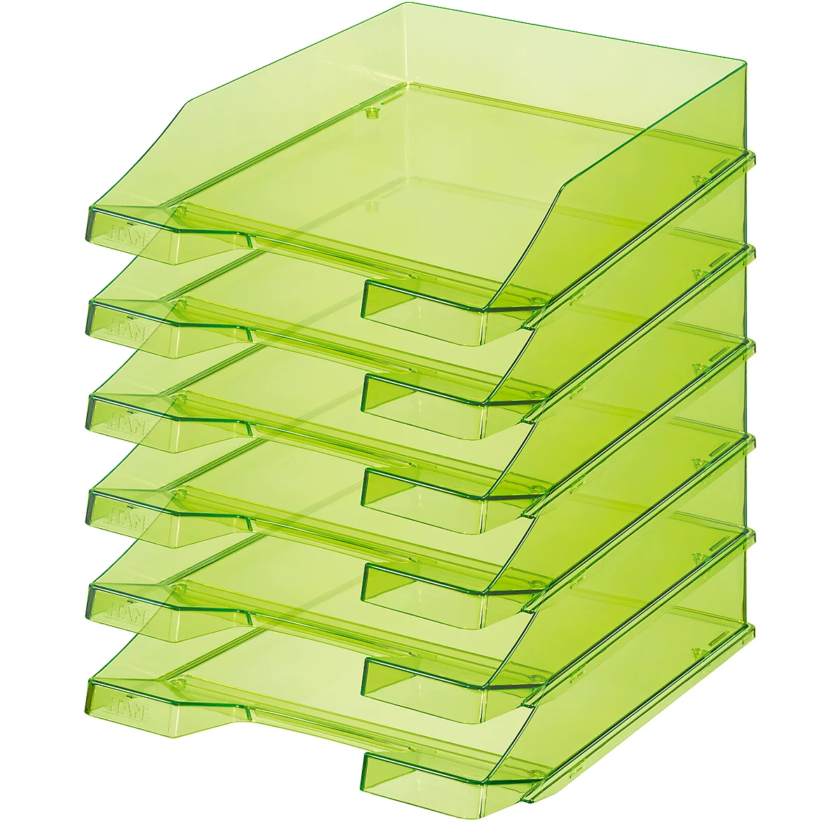 HAN Cesta archivadora clásica, para formato A4/C4, con campo de etiquetado, apilable, An 255 x Pr 348 x Al 65 mm, plástico, verde/transparente, 6 piezas