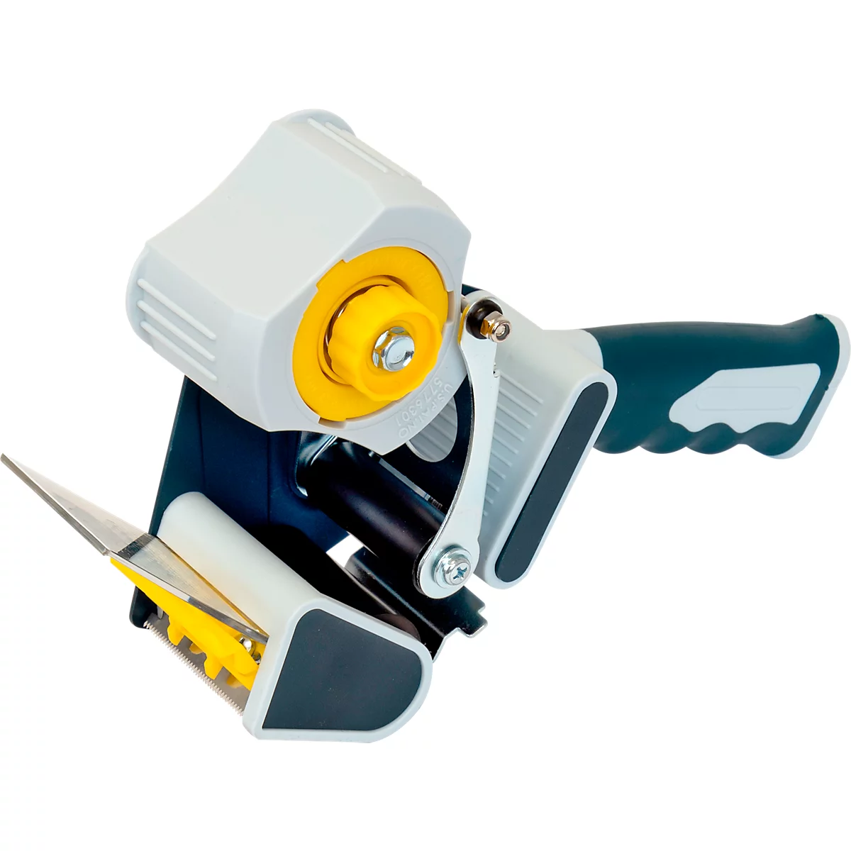 Handdispenser TransPak Twin Core, voor rolbreedte 50 mm &amp; rollengte 66/132/150 rm tot kern Ø 76 mm, veiligheidskartelmes, geluidsarm, metaal