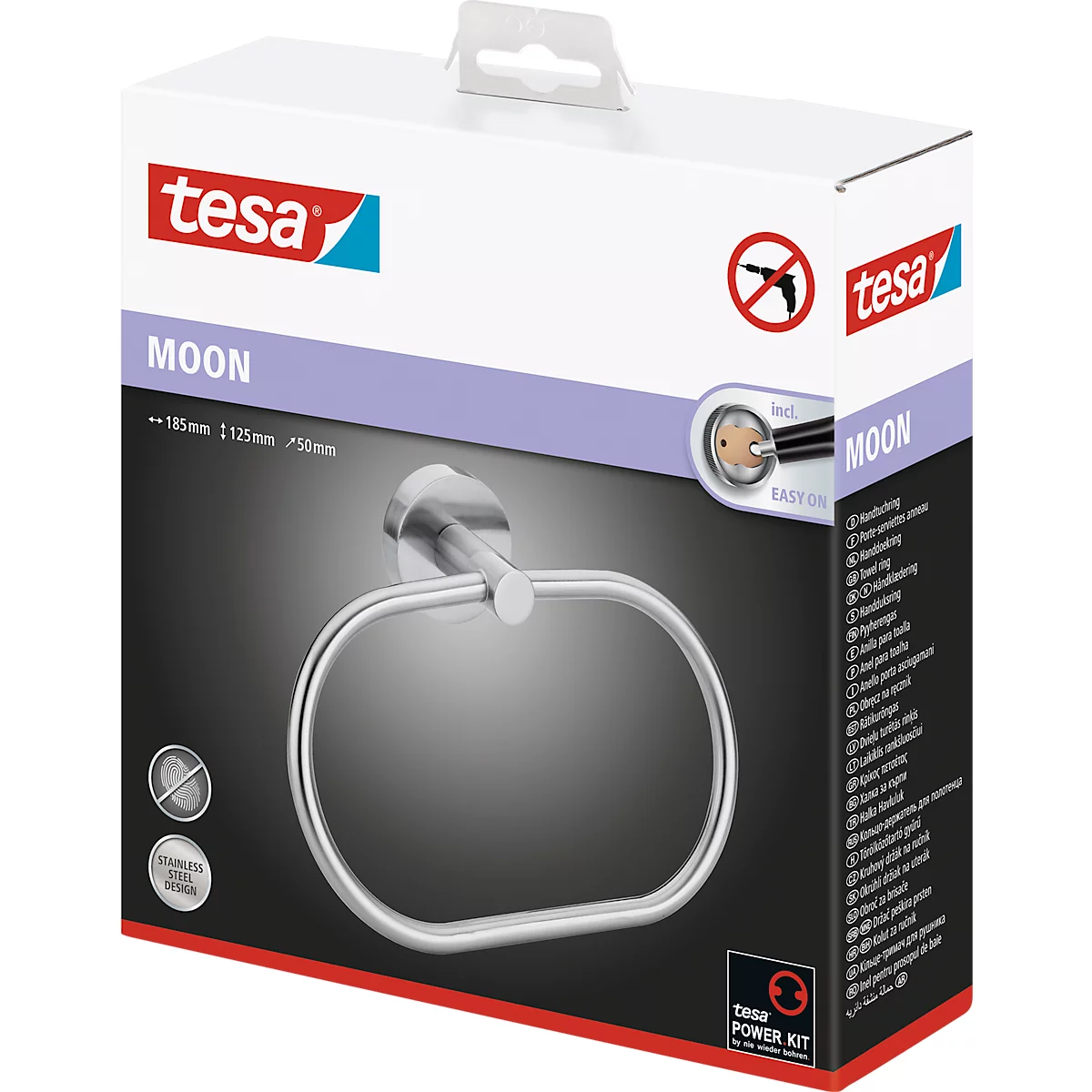 Handdoekring tesa Moon, rond, bevestiging zonder boren, verwijderbaar, roestvrij staal look