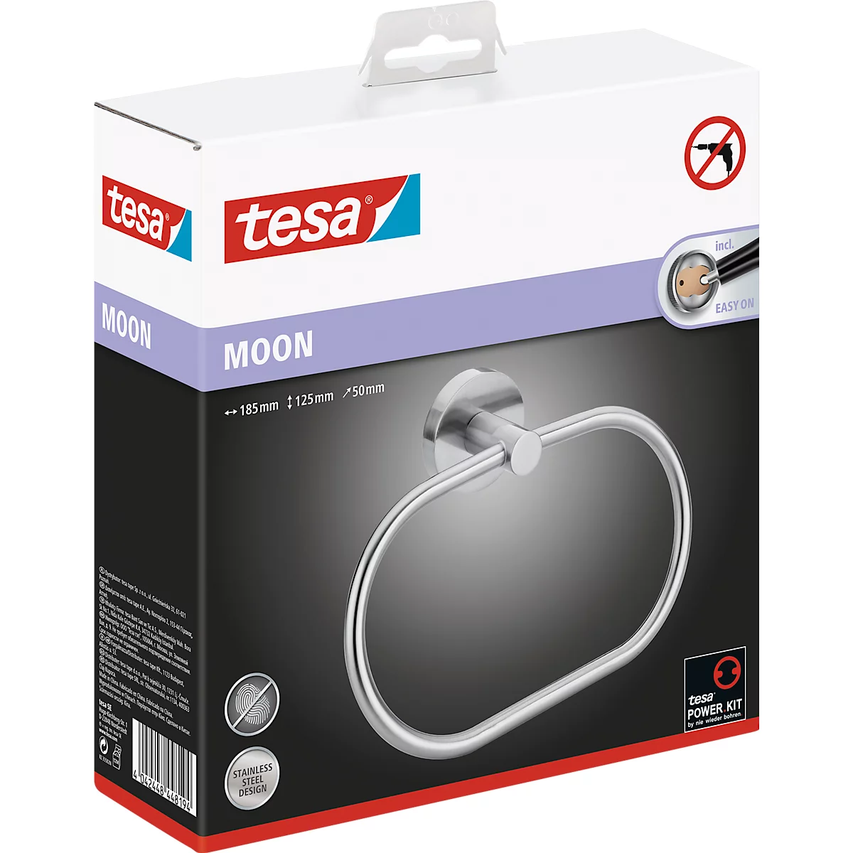 Handdoekring tesa Moon, rond, bevestiging zonder boren, verwijderbaar, roestvrij staal look