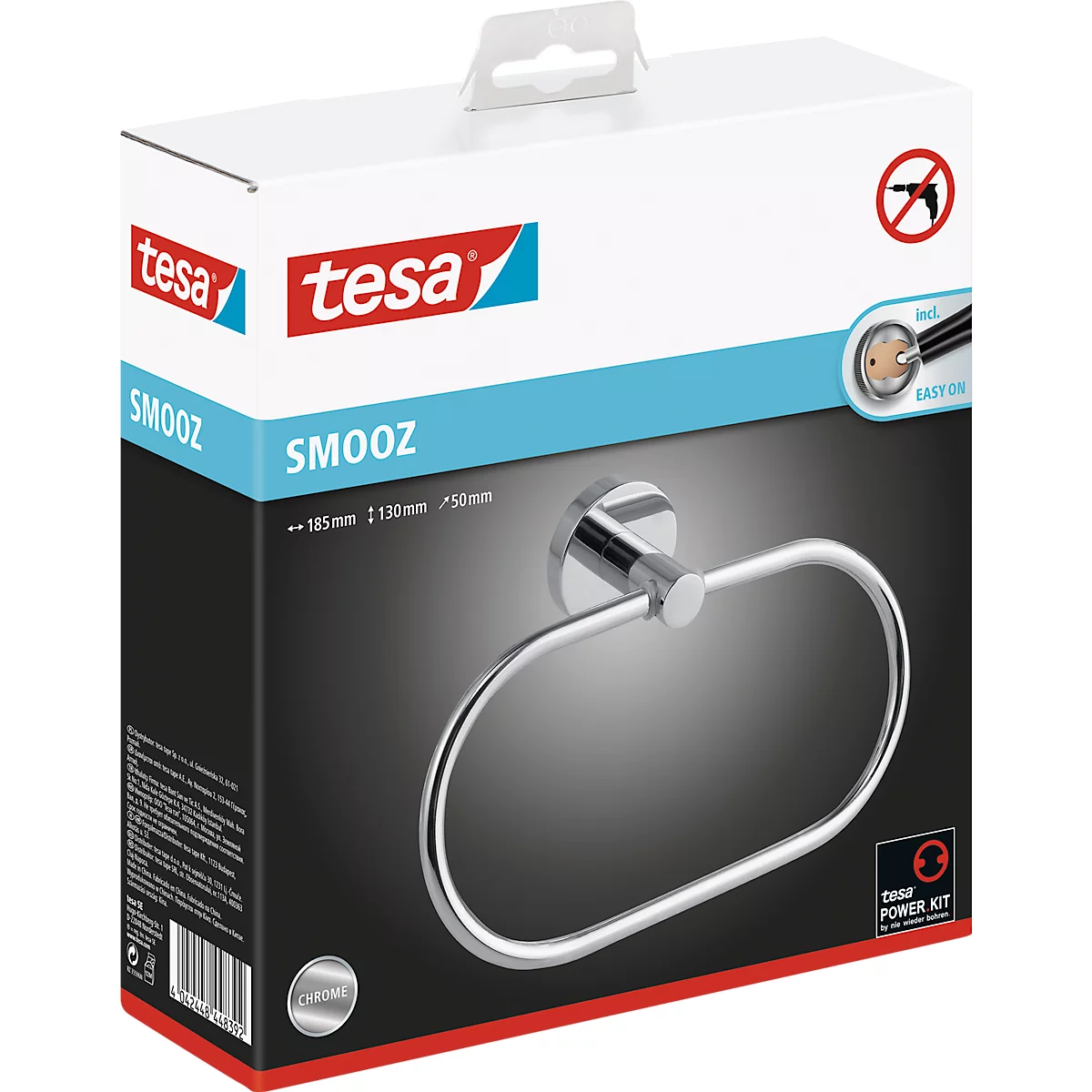 Handdoekring tesa Smooz, bevestiging zonder boren, verwijderbaar, chroom