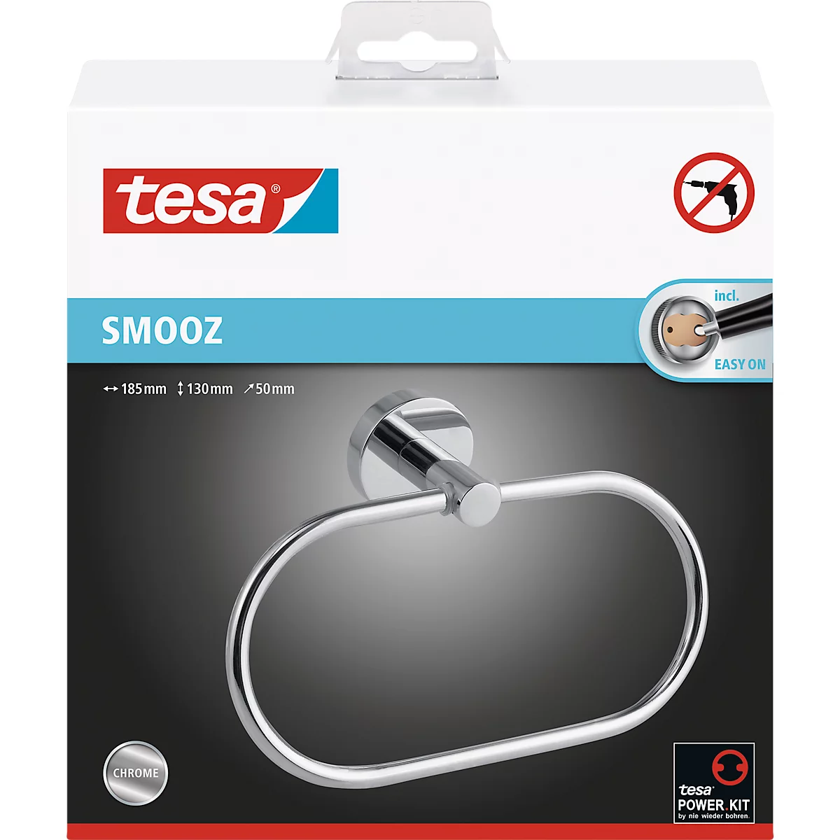 Handdoekring tesa Smooz, bevestiging zonder boren, verwijderbaar, chroom