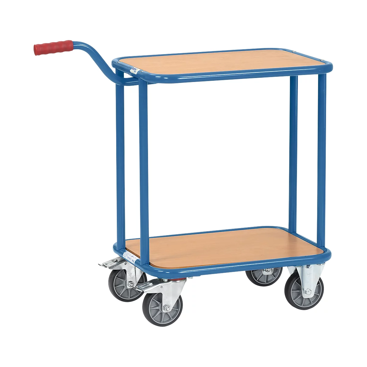 Handgreeproller, met 2 houten platformen, L 600 x B 450 mm, tot 250 kg, stalen buizen, blauw