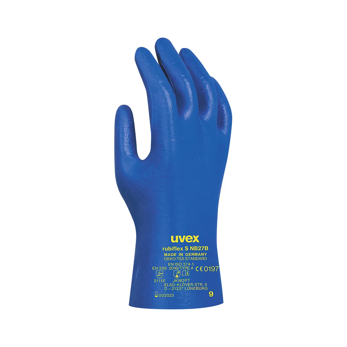 Handschoen met bescherming tegen chemicaliën uvex rubiflex S NB27B, gebreid, NBR-coating, EN 374/type A, ergonomisch, 10 paar, maat 7