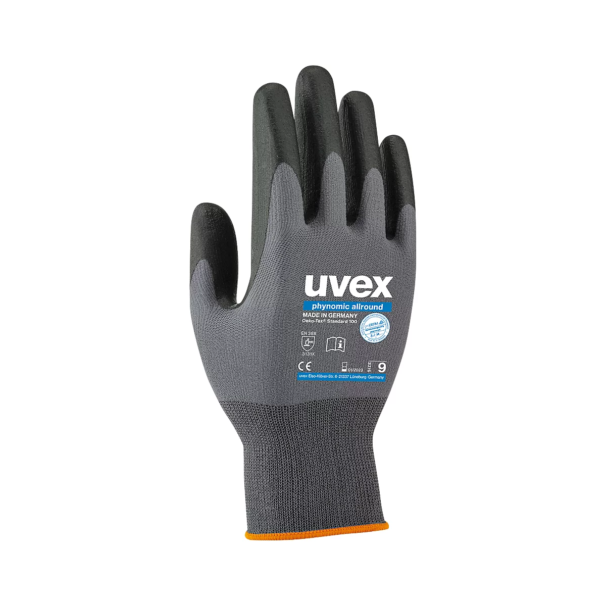 Handschuhe Uvex phynomic allround, Polyamid/Elastan, Aqua-Polymer-Schicht, EN 388 (3 1 3 1), 10 Paar, Gr. 8