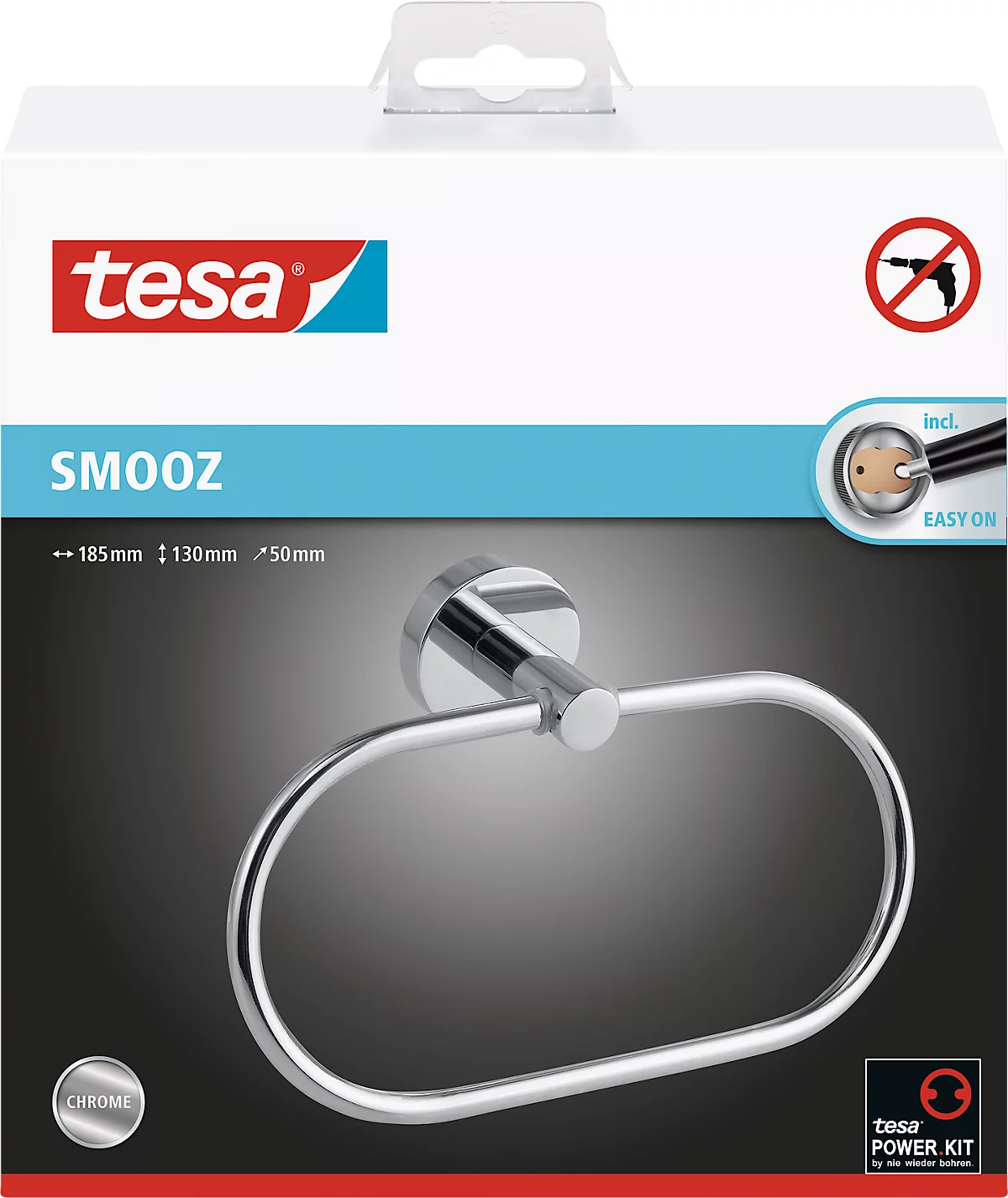 Handtuchhalter-Ring tesa Smooz, Befestigung ohne Bohren, ablösbar, chrom