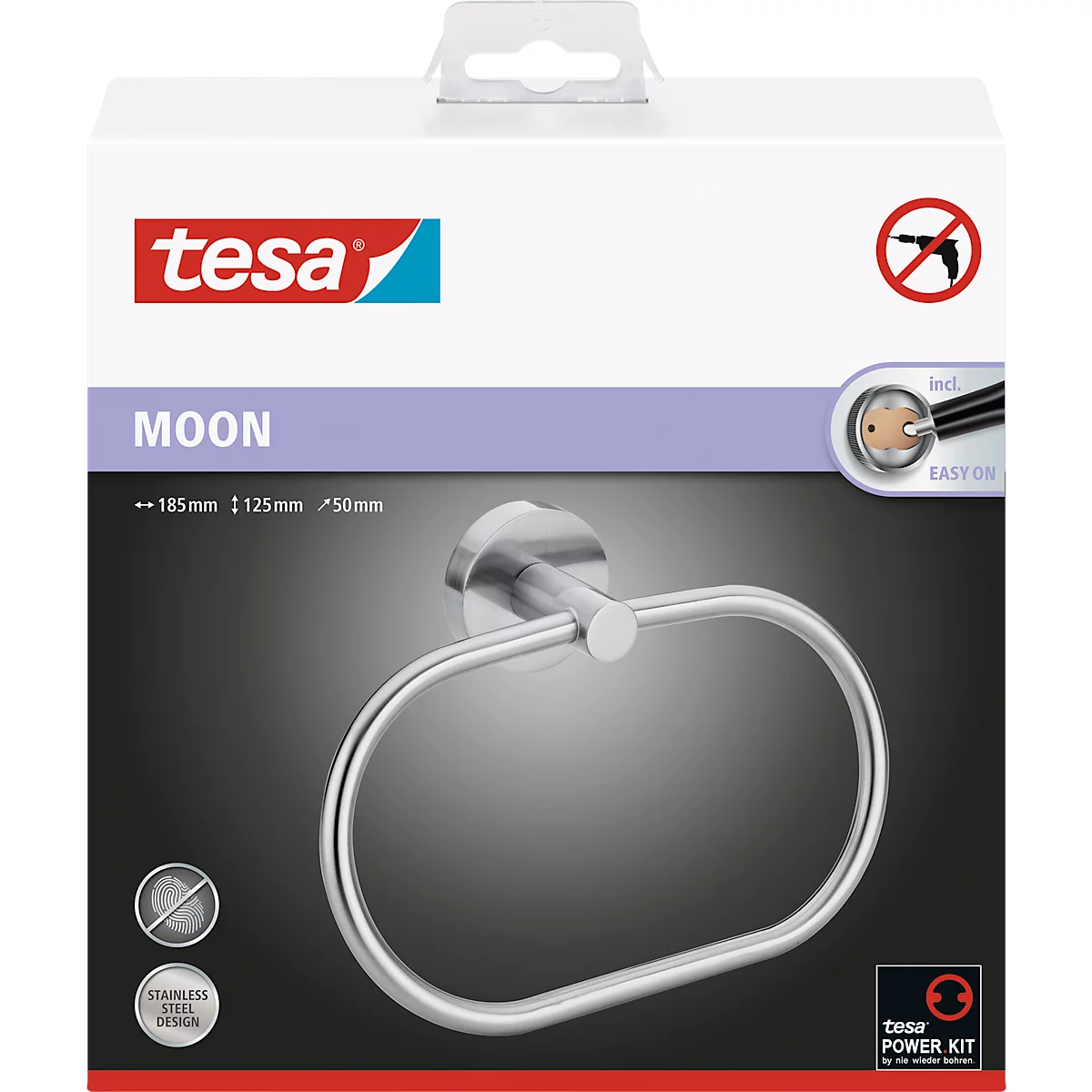 Handtuchring tesa Moon, rund, Befestigung ohne Bohren, ablösbar, Edelstahloptik