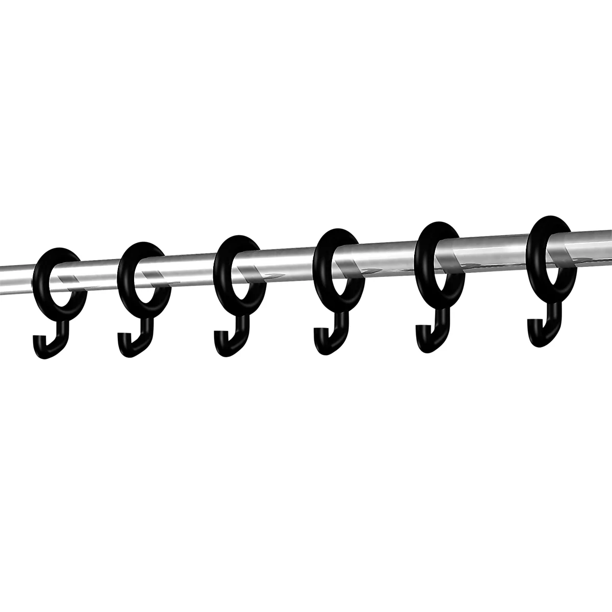 Gray rod with black hooks. These are attached at regular intervals.
