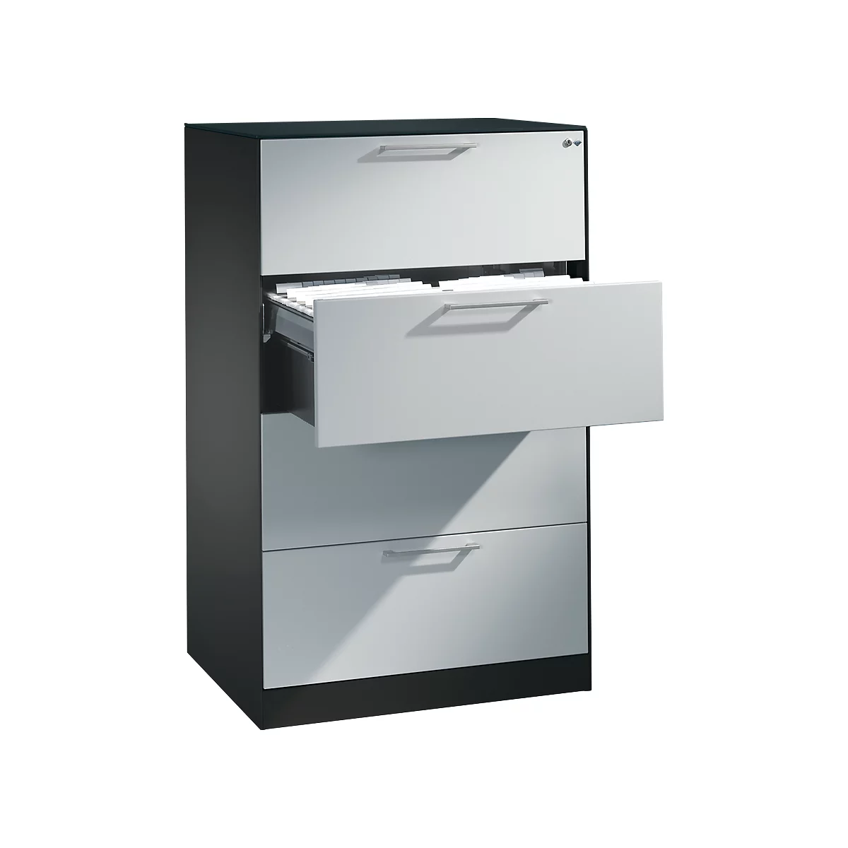 Hangmappenkast Asisto C 3000, 4 schuifladen, 2 rijen, B 800 mm, antraciet/aluminium