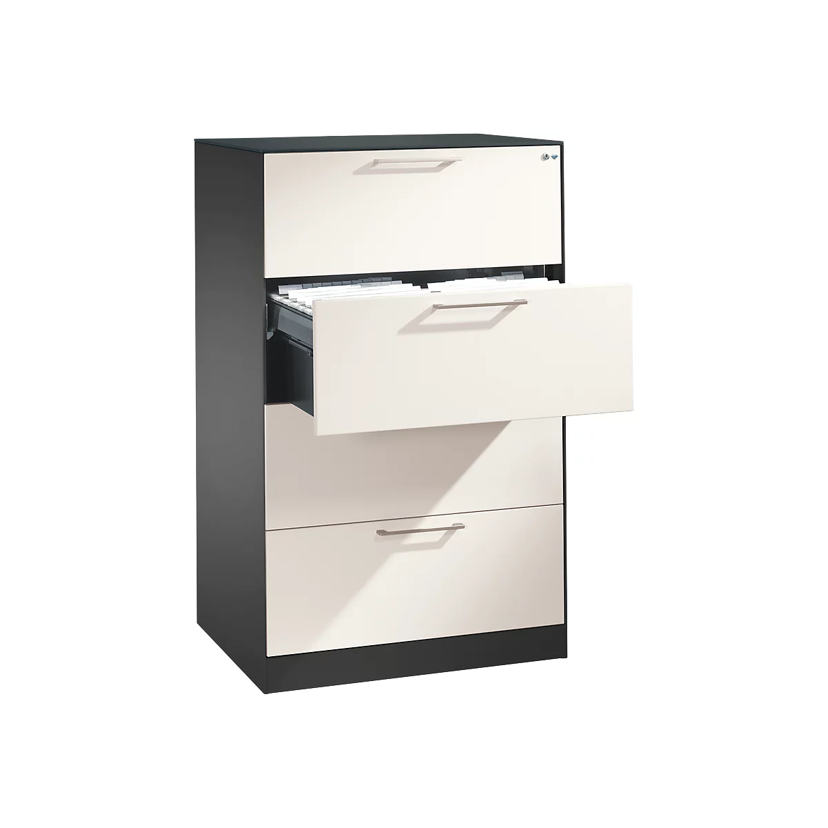 Hangmappenkast Asisto C 3000, 4 schuifladen, 2 rijen, B 800 mm, antraciet/wit