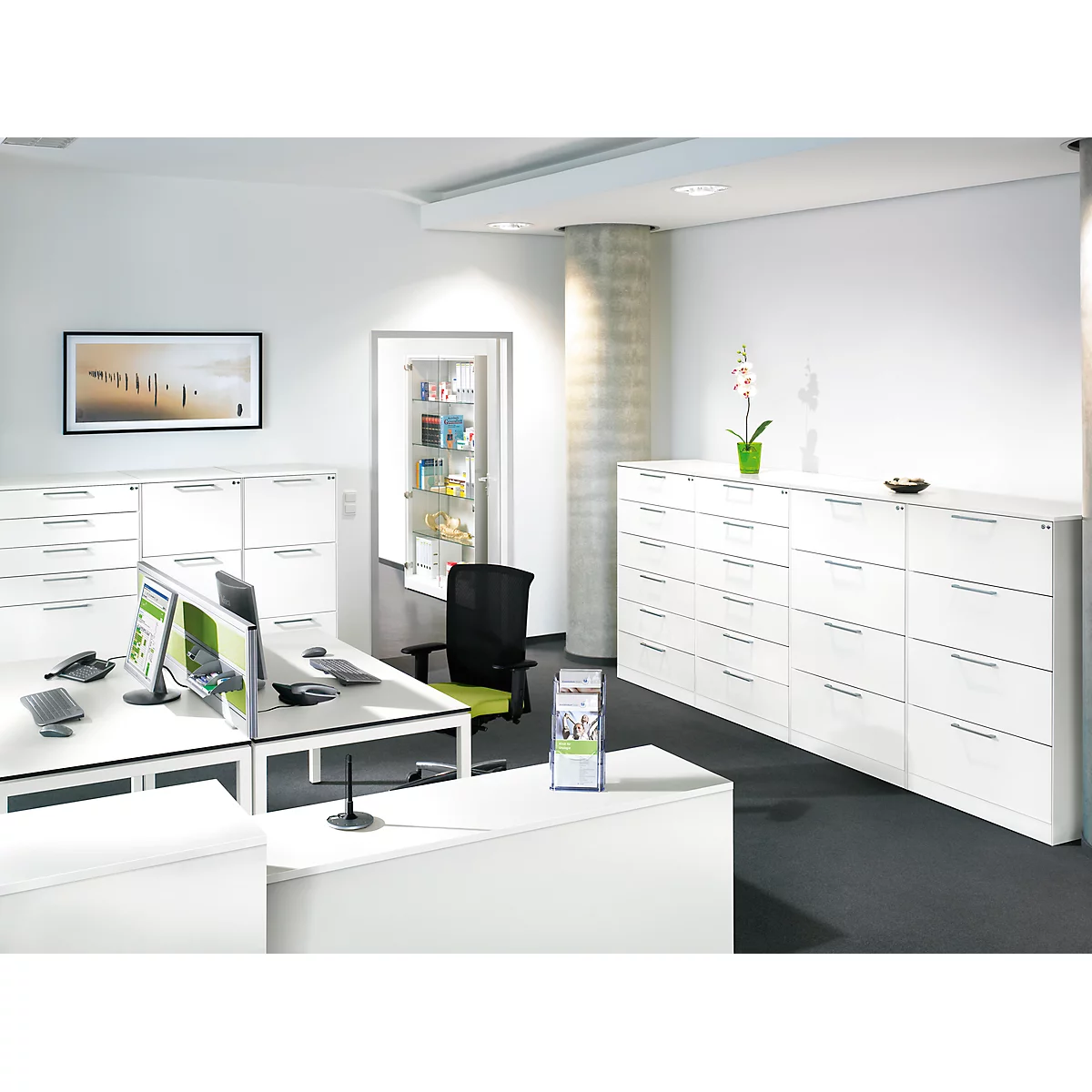 Hangmappenkast Asisto C 3000, 4 schuifladen, 2 rijen, B 800 mm, wit/wit