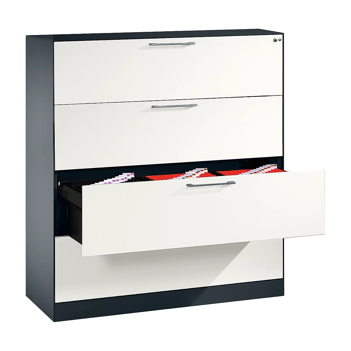 Hangmappenkast Asisto C 3000, 4 schuifladen, 3 rijen, B 1200 mm, antraciet/wit