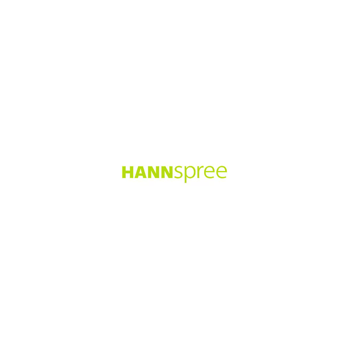 Das hellgrüne Logo des Unternehmens HANNspree auf weißem Hintergrund.