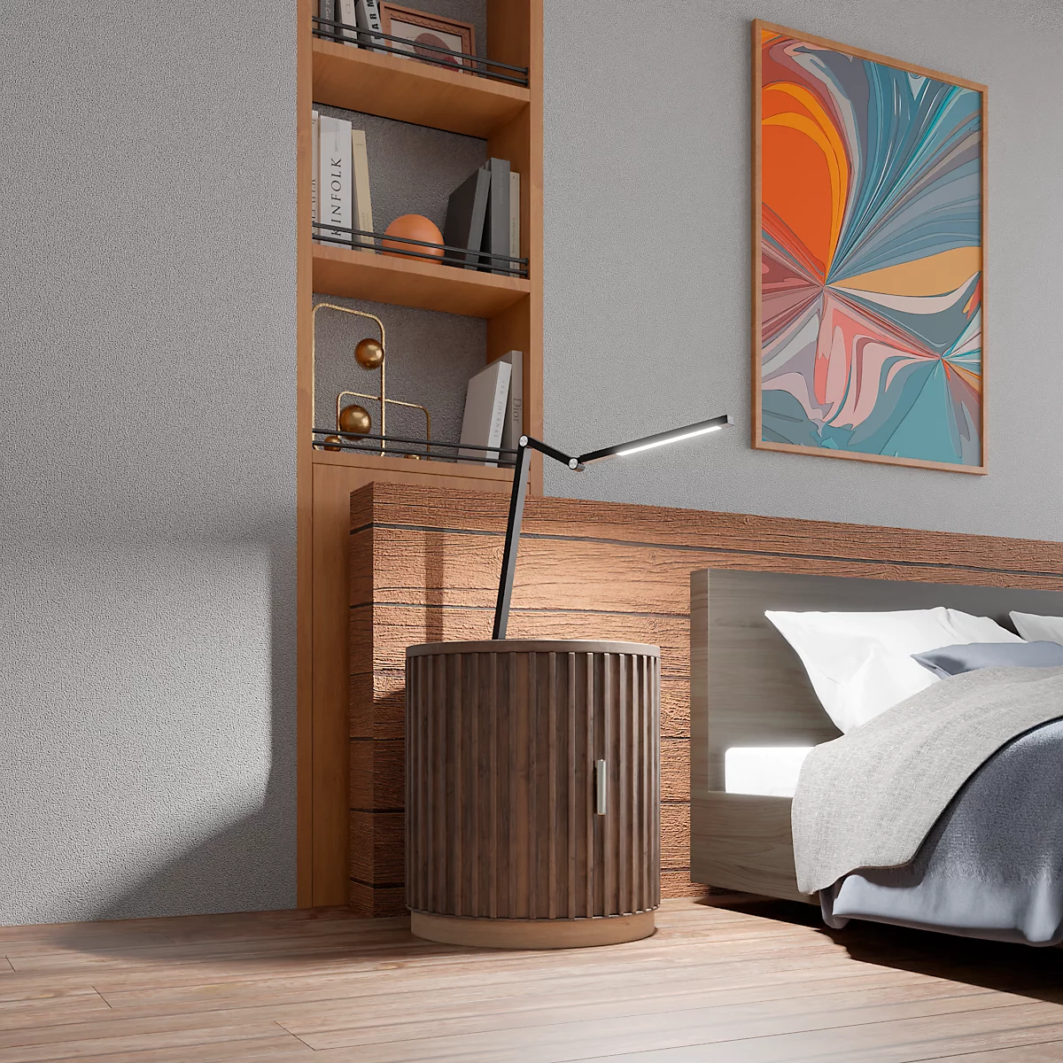 Hansa-by-styro LED-werklamp, dimbaar, 3.000-6.300 K, tiptoetsbediening, zwart