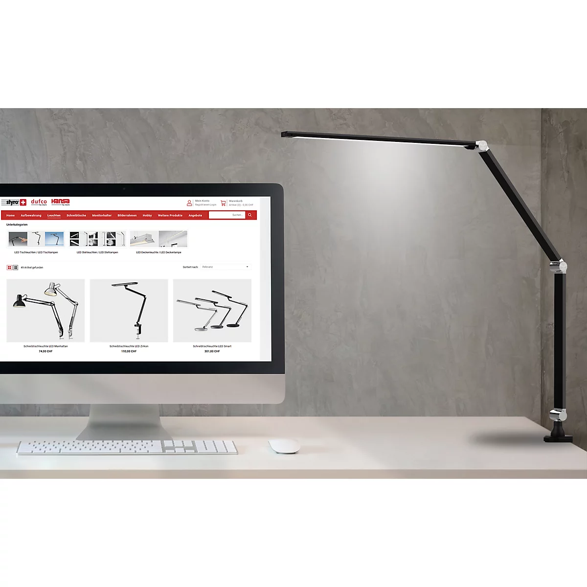 Hansa LED klemverlichting Ray, 3000 K - 6000 K, 10 W, dimbaar, met afstandsbediening, zwart