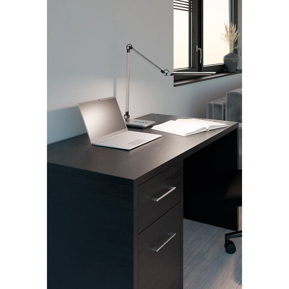Hansa LED Lampe de table Wave, 3000 - 5800 K, 8,5 W, intensité lumineuse variable en continu, fonction mémoire, 8,5 W, argent brossé