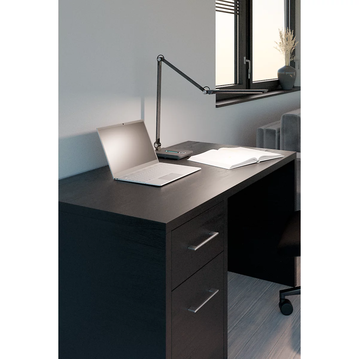 Hansa LED Lampe de table Wave, 3000 - 5800 K, 8,5 W, intensité lumineuse variable en continu, fonction mémoire, gris métallisé