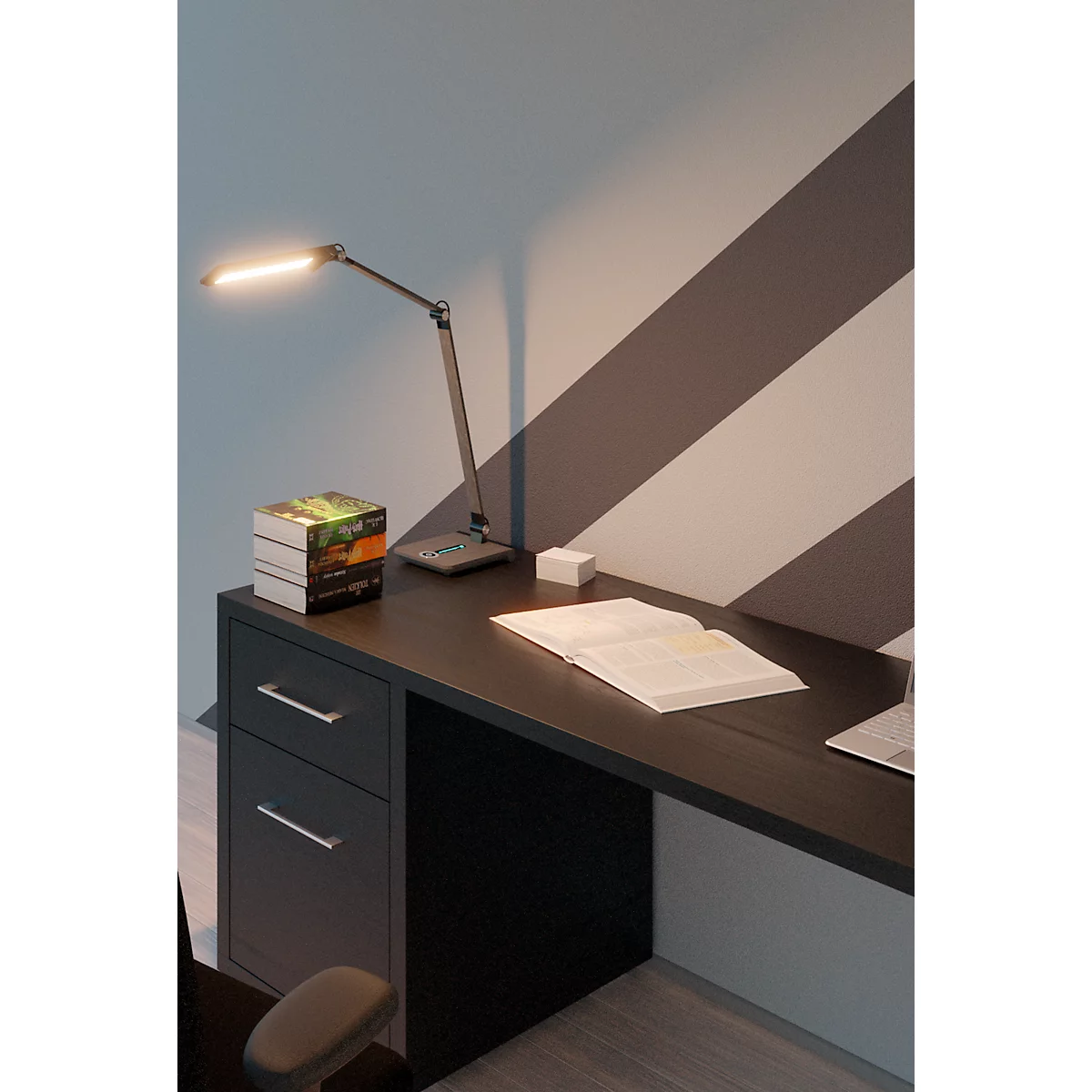 Hansa LED Tischleuchte Wave, 3000 - 5800 K, 8,5 W, stufenlos dimmbar, Memoryfunktion, grau-metallic
