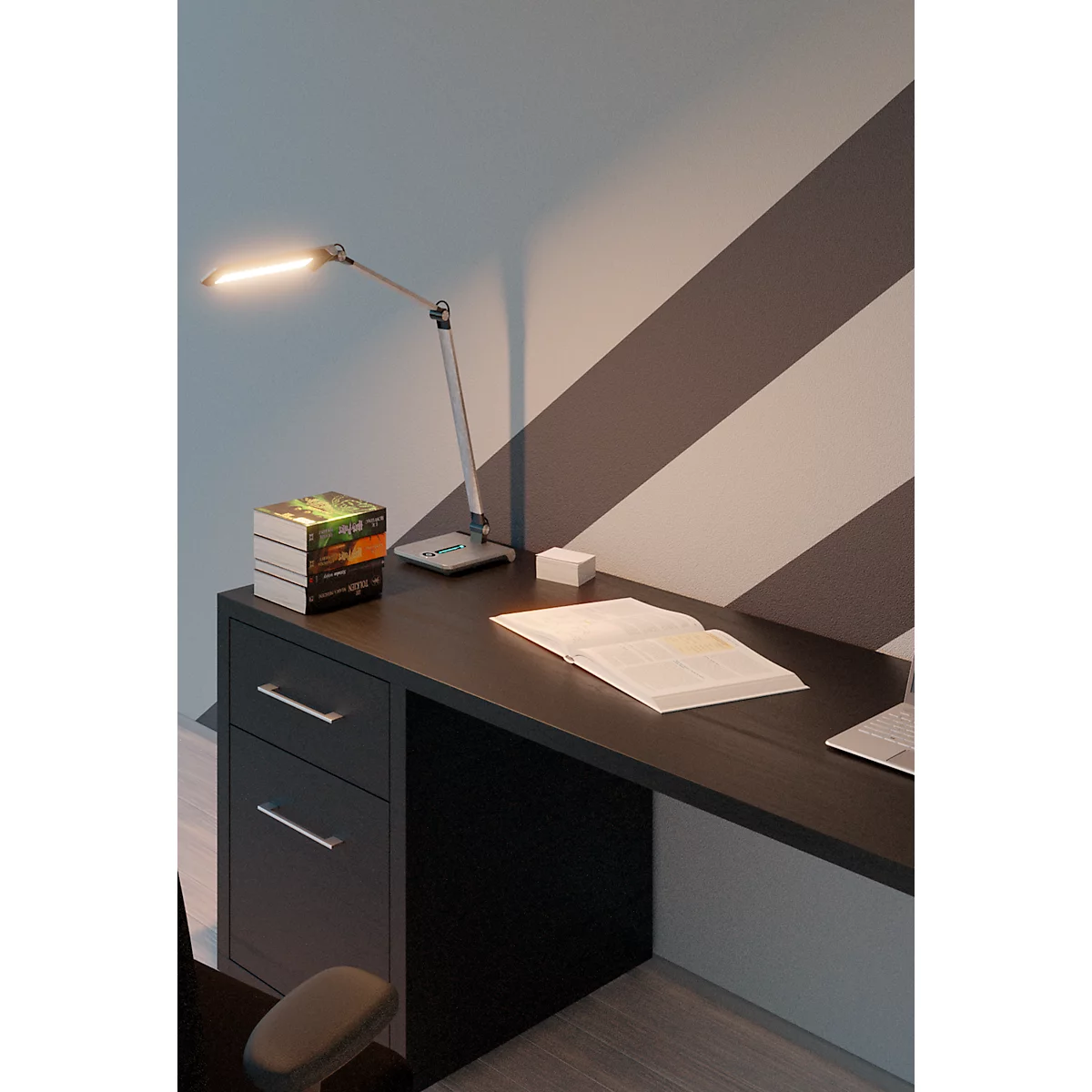 Hansa LED Tischleuchte Wave, 3000 - 5800 K, 8,5 W, stufenlos dimmbar, Memoryfunktion, grau-metallic
