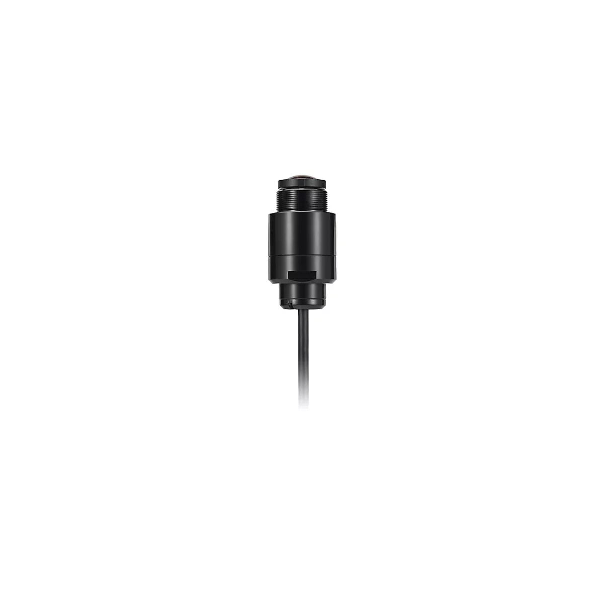 Schwarzer Sensor mit Kabel vor weißem Hintergrund.