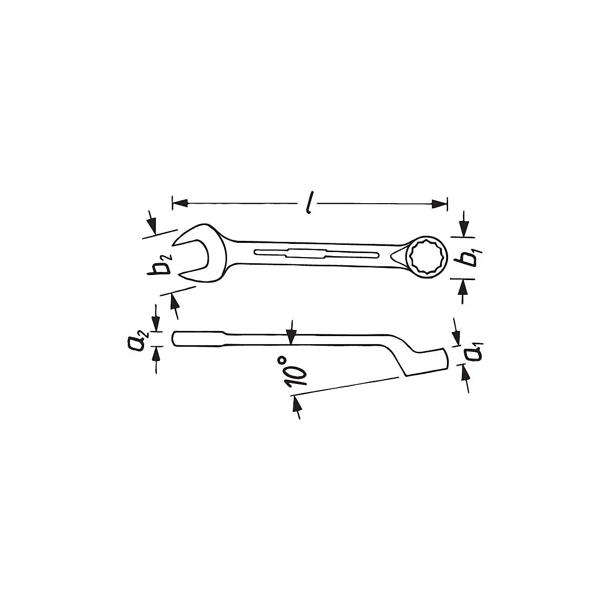 Dessin technique d'une clé avec des dimensions. L'angle est de 10 degrés.