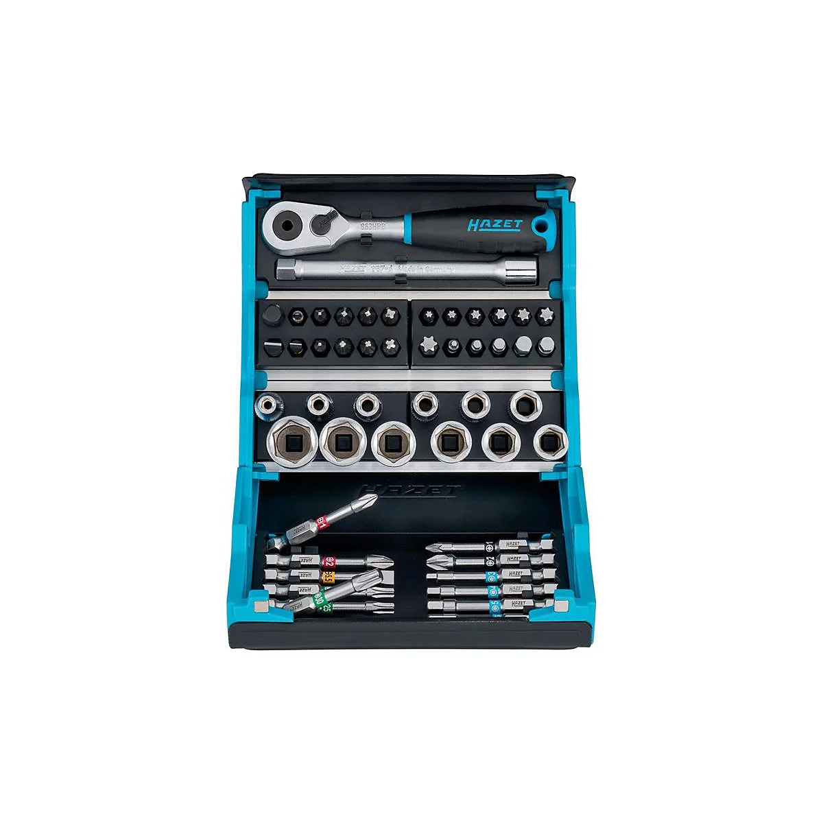 HAZET doppen- en bit-assortiment, 50-delig, 6Ct./gleuf/PH/PZ/TX, kleurgecodeerd, 1/4' aandrijving, SmartCase