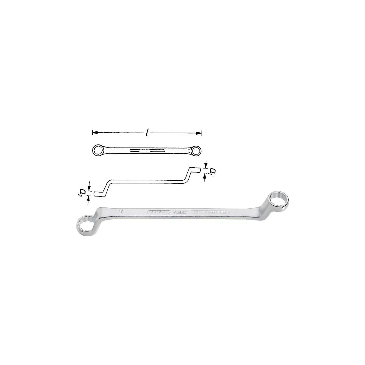 HAZET dubbele ringsleutel 630, AF 8x9 mm, L 180 mm, CV-staal, verchroomd, diepe offset, DIN 838/ISO 10104