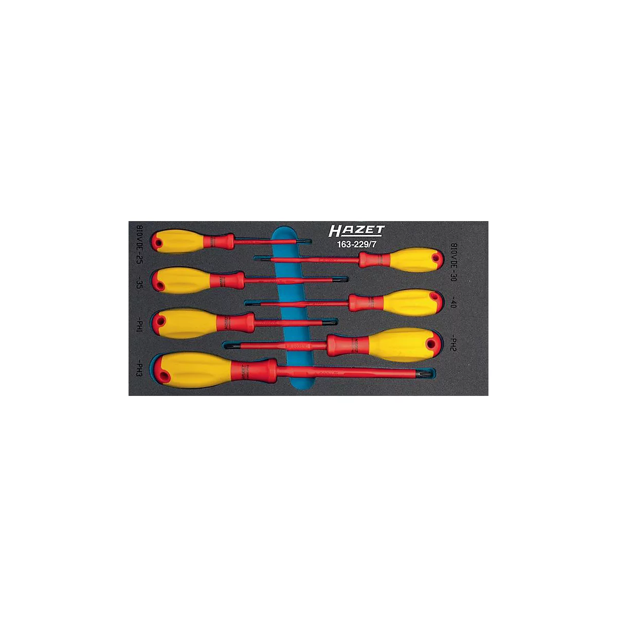 HAZET gereedschapsmodule 163-229/7, schroevendraaierset, kruiskop PH, sleuf SW 0,4x2,5-0,8x4 mm, geïsoleerd voor elektriciens